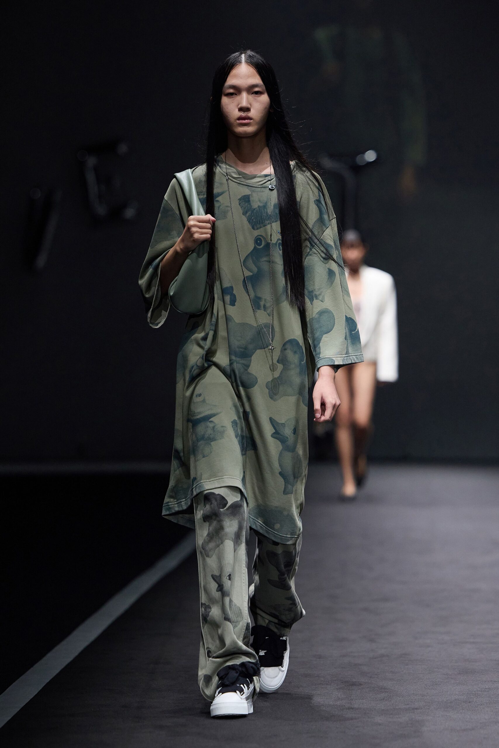 green cotton relaxed printed pants