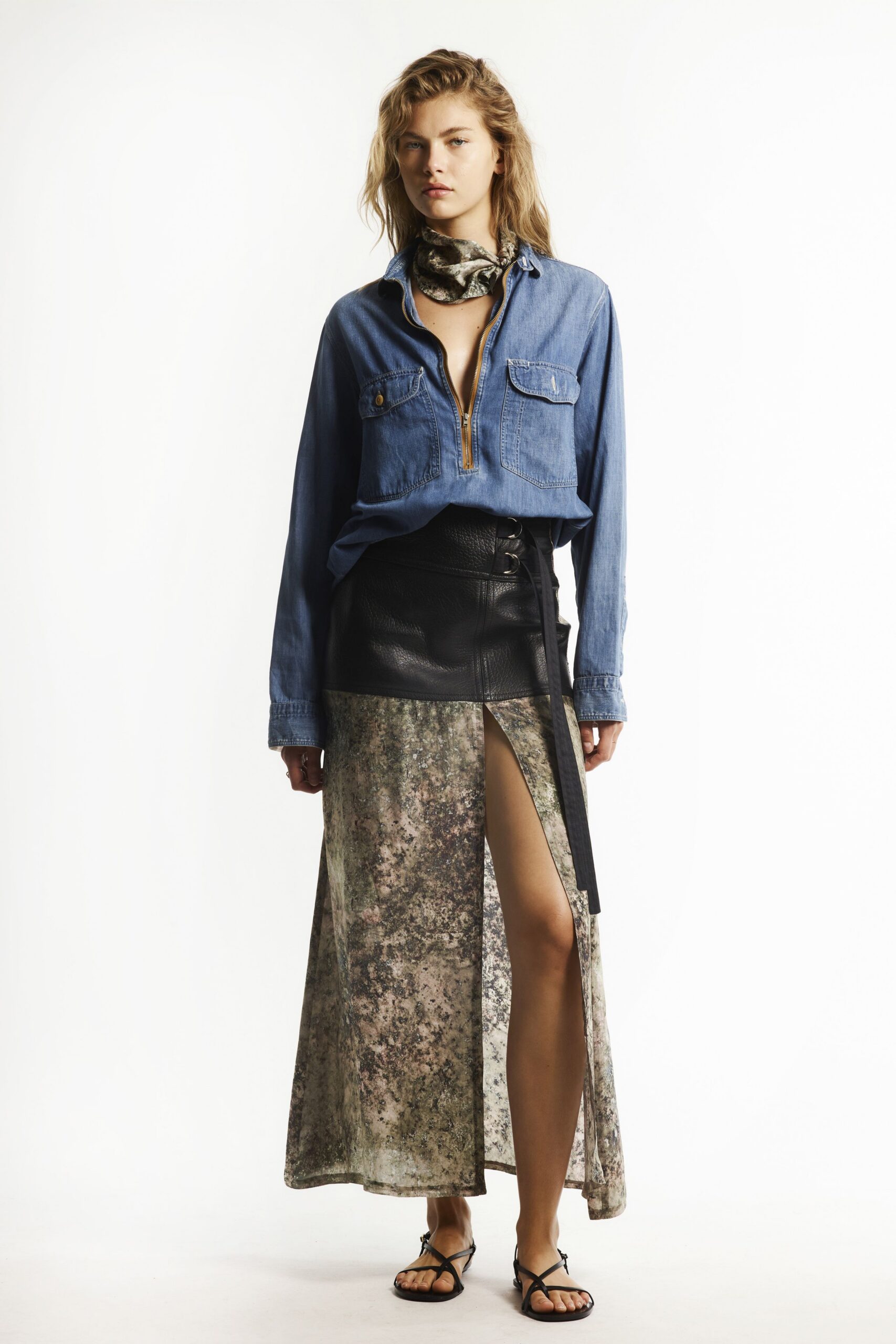 black leather slit fitted high-waisted layered maxi skirt