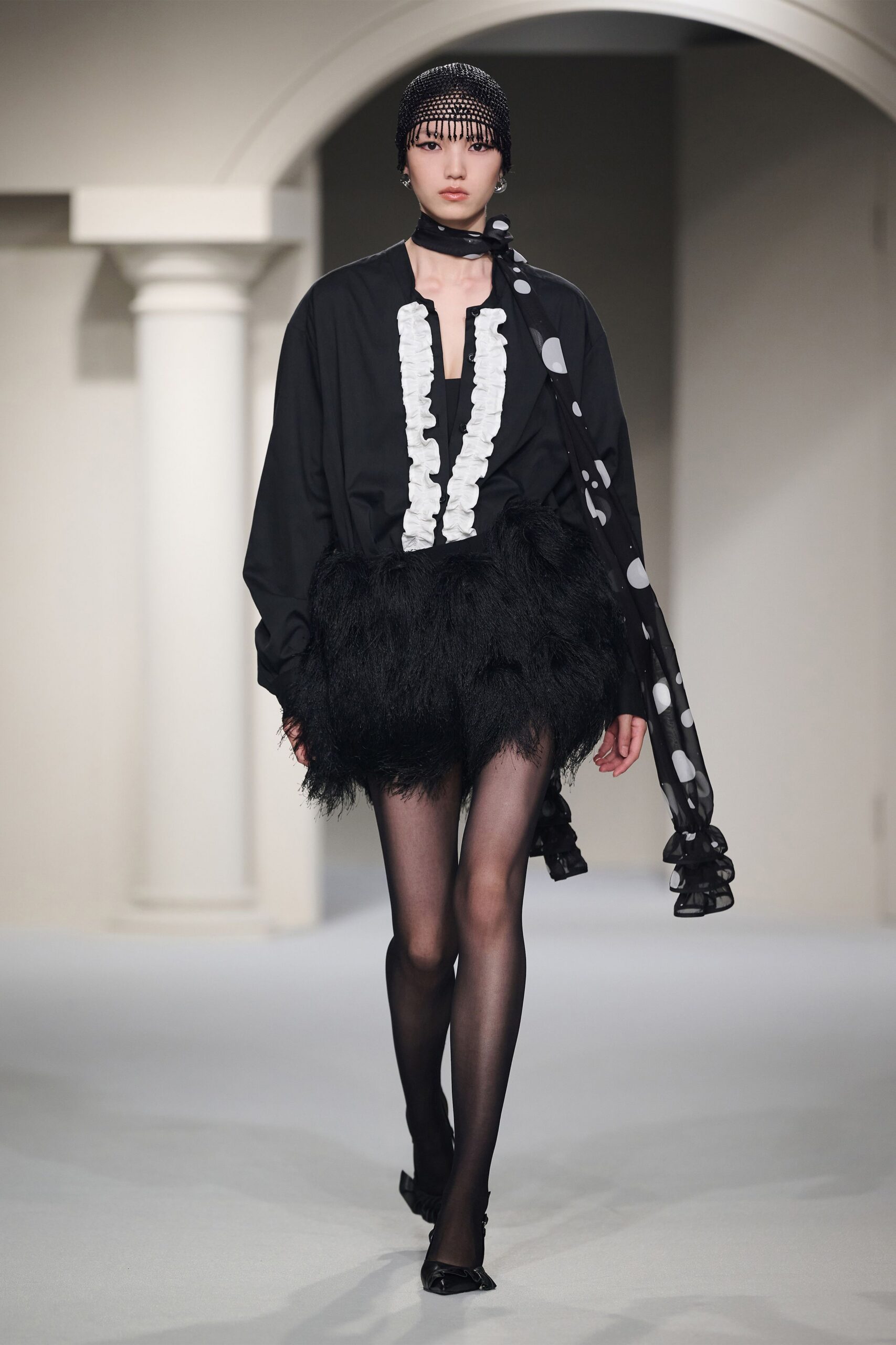 black feather fitted tiered mini skirt