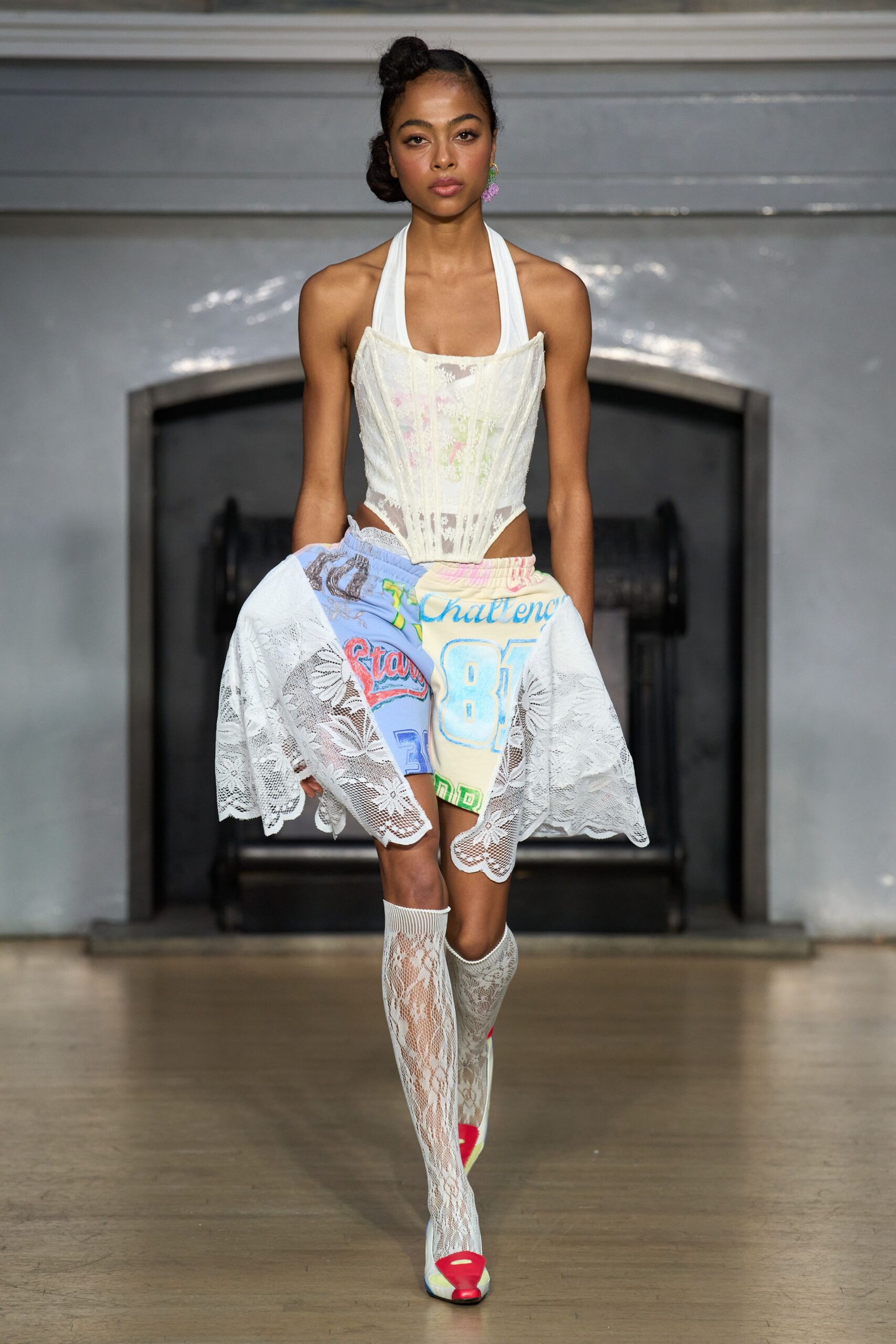 multi cotton fitted layered mini skirt