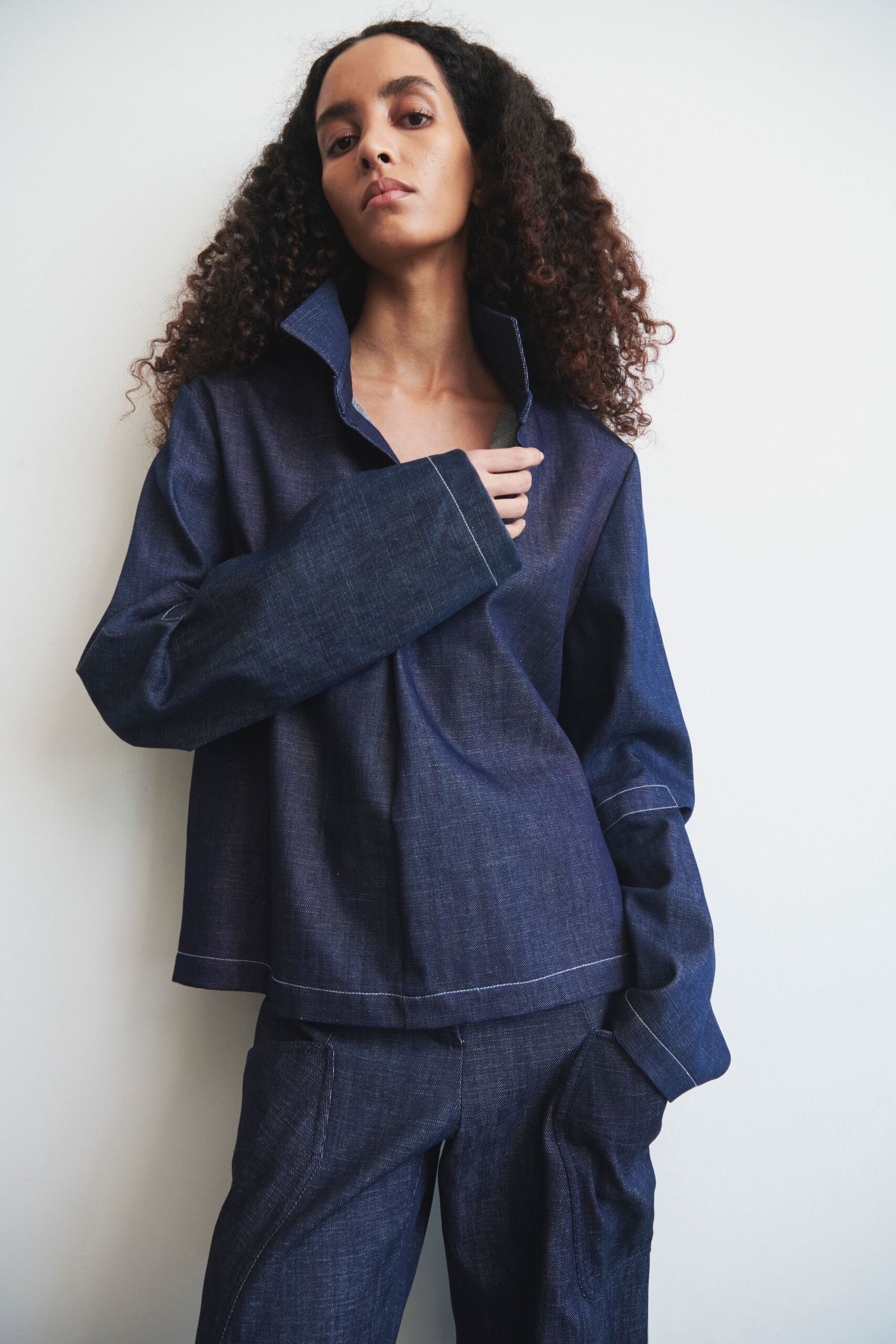 relaxed blue denim top and pants