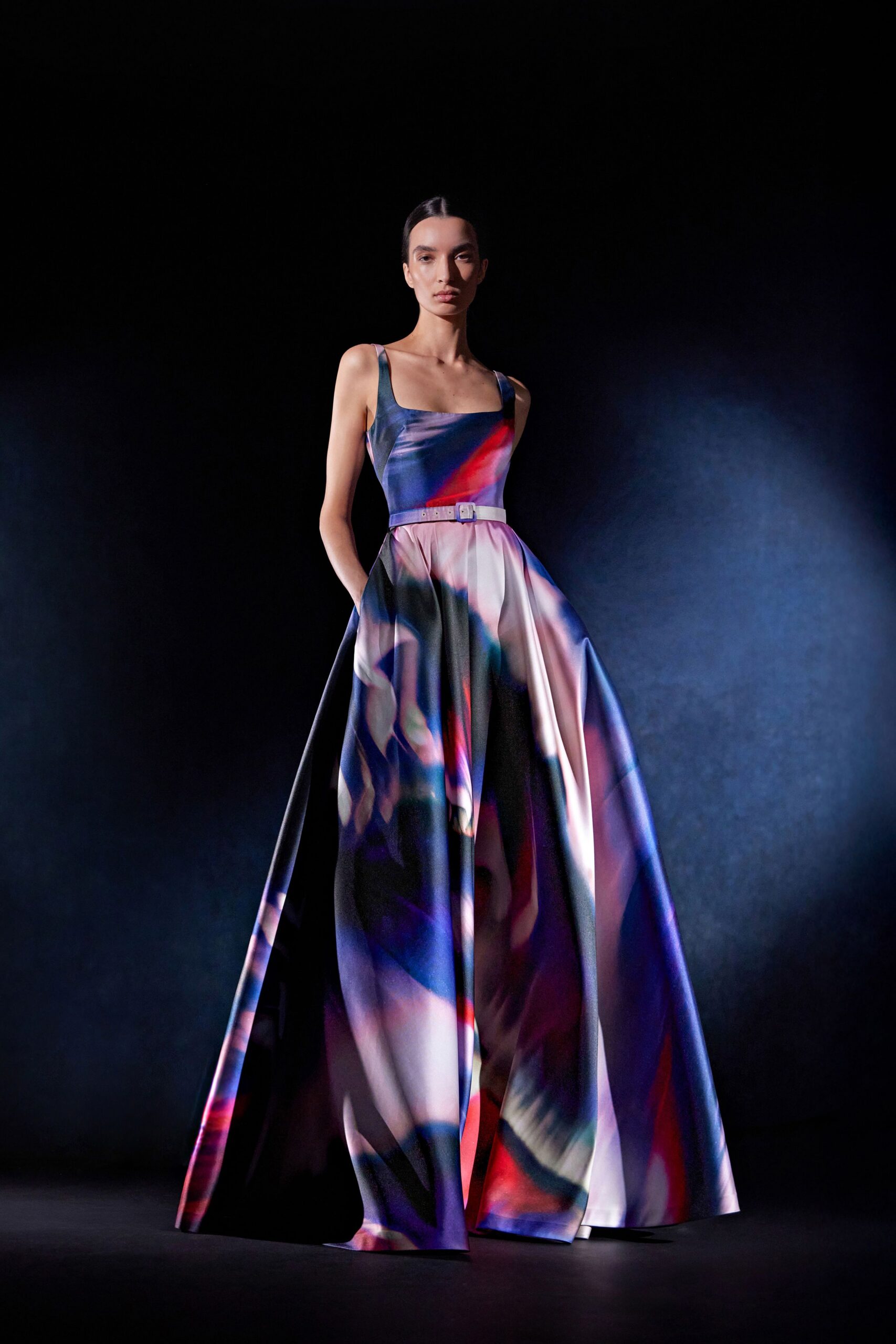 colorful silk sleeveless gown