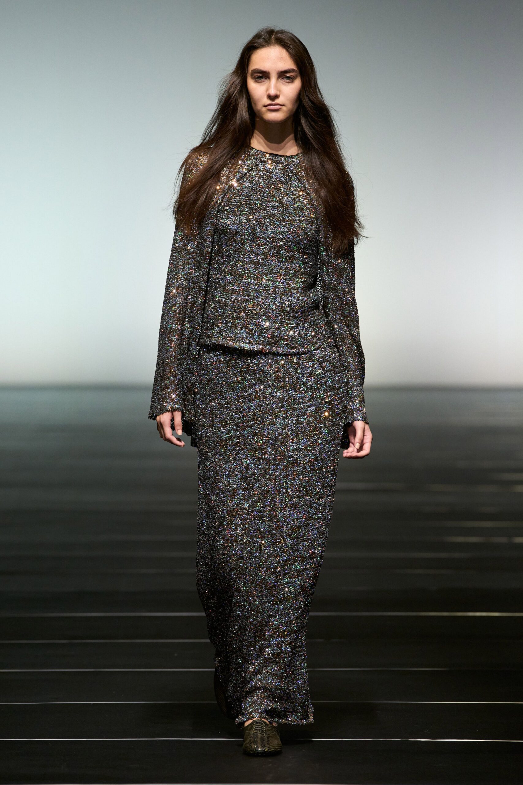 multi-colored fitted maxi dress