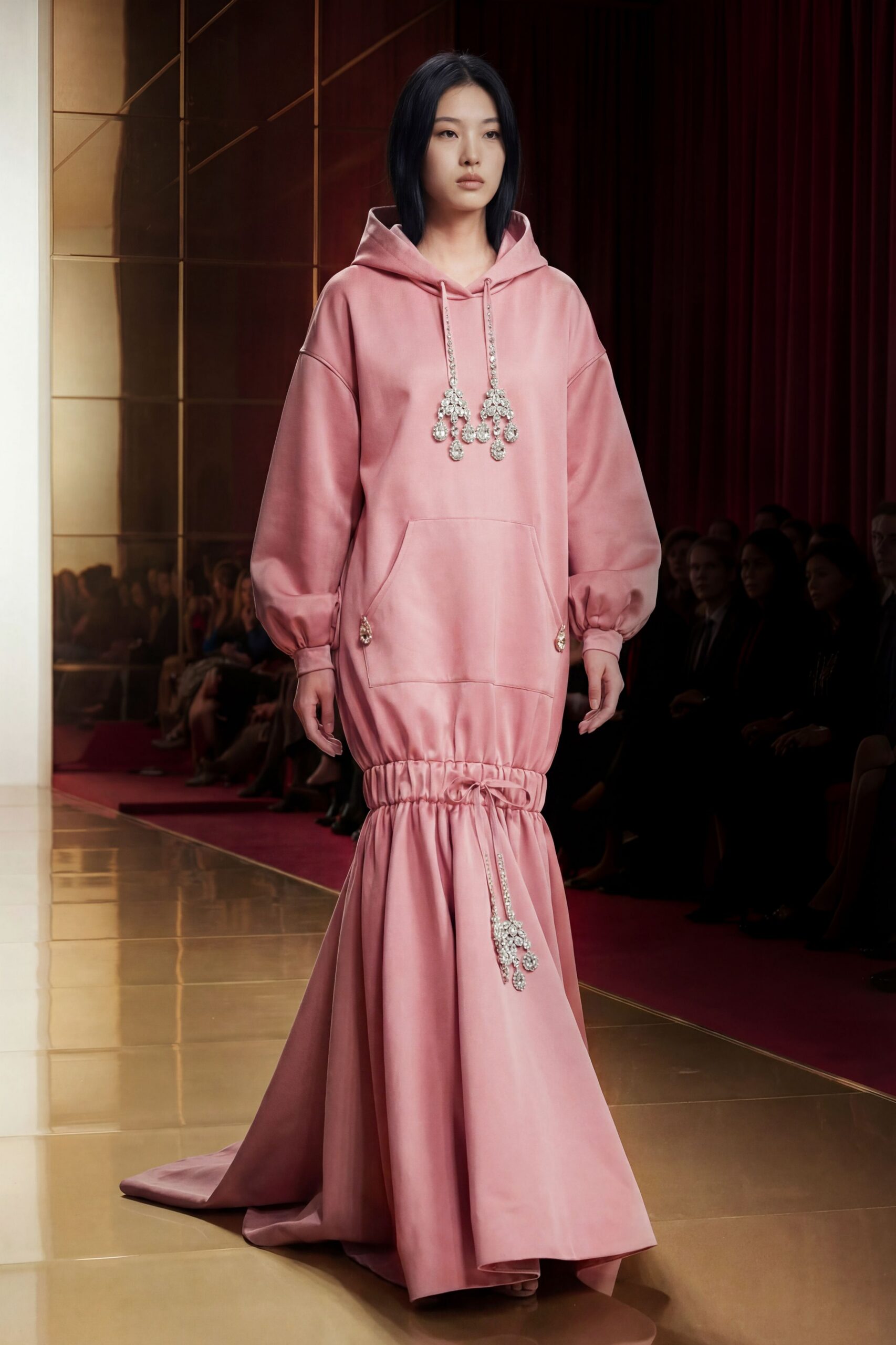 pink cotton long-sleeve hooded relaxed zippered cropped hoodie