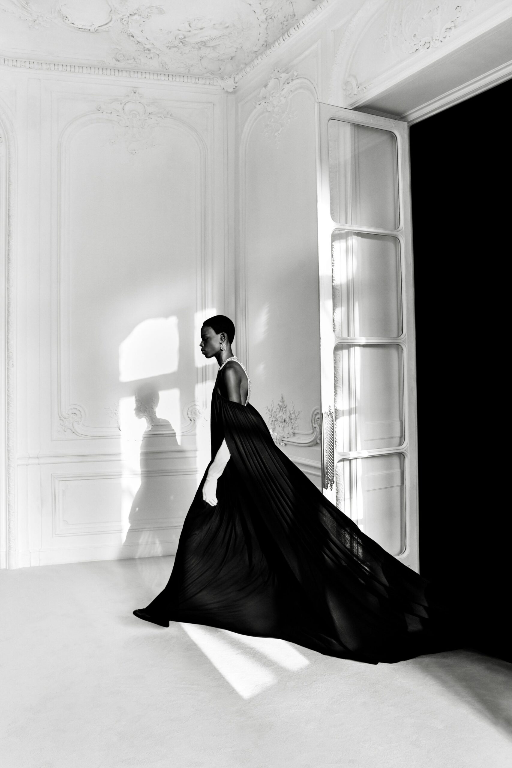 black silk sleeveless gown