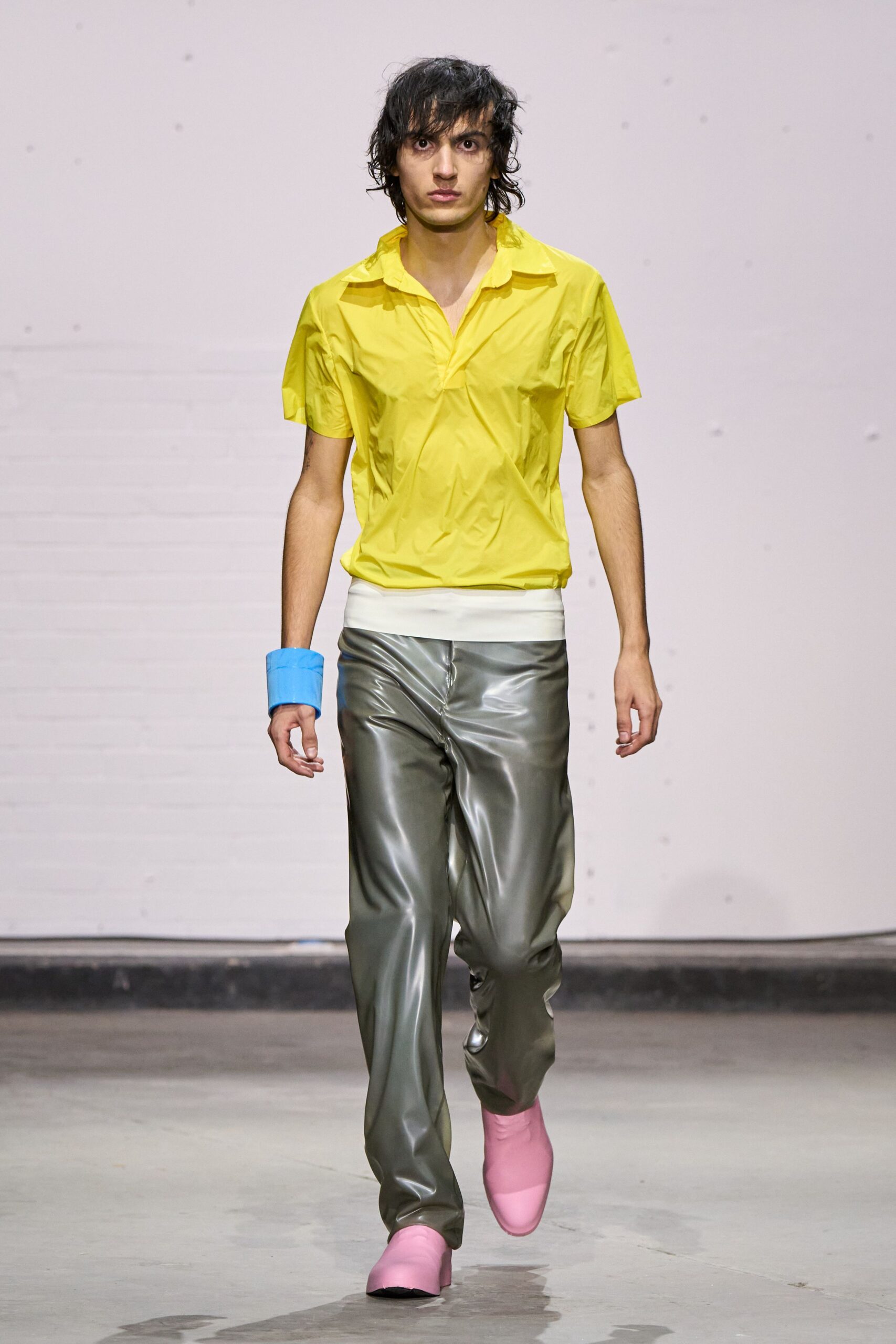 gray vinyl fitted pants