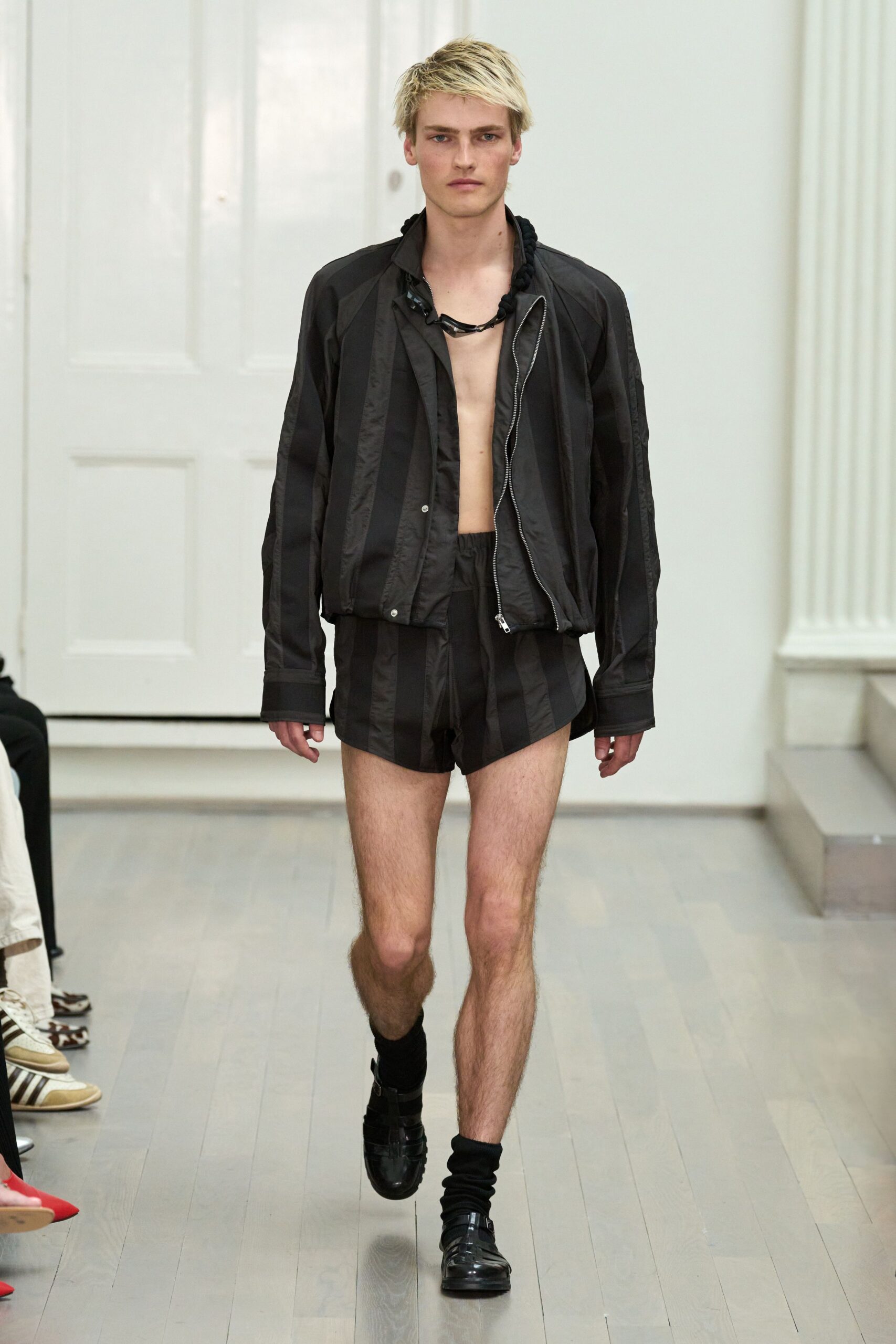 black striped jacket and shorts