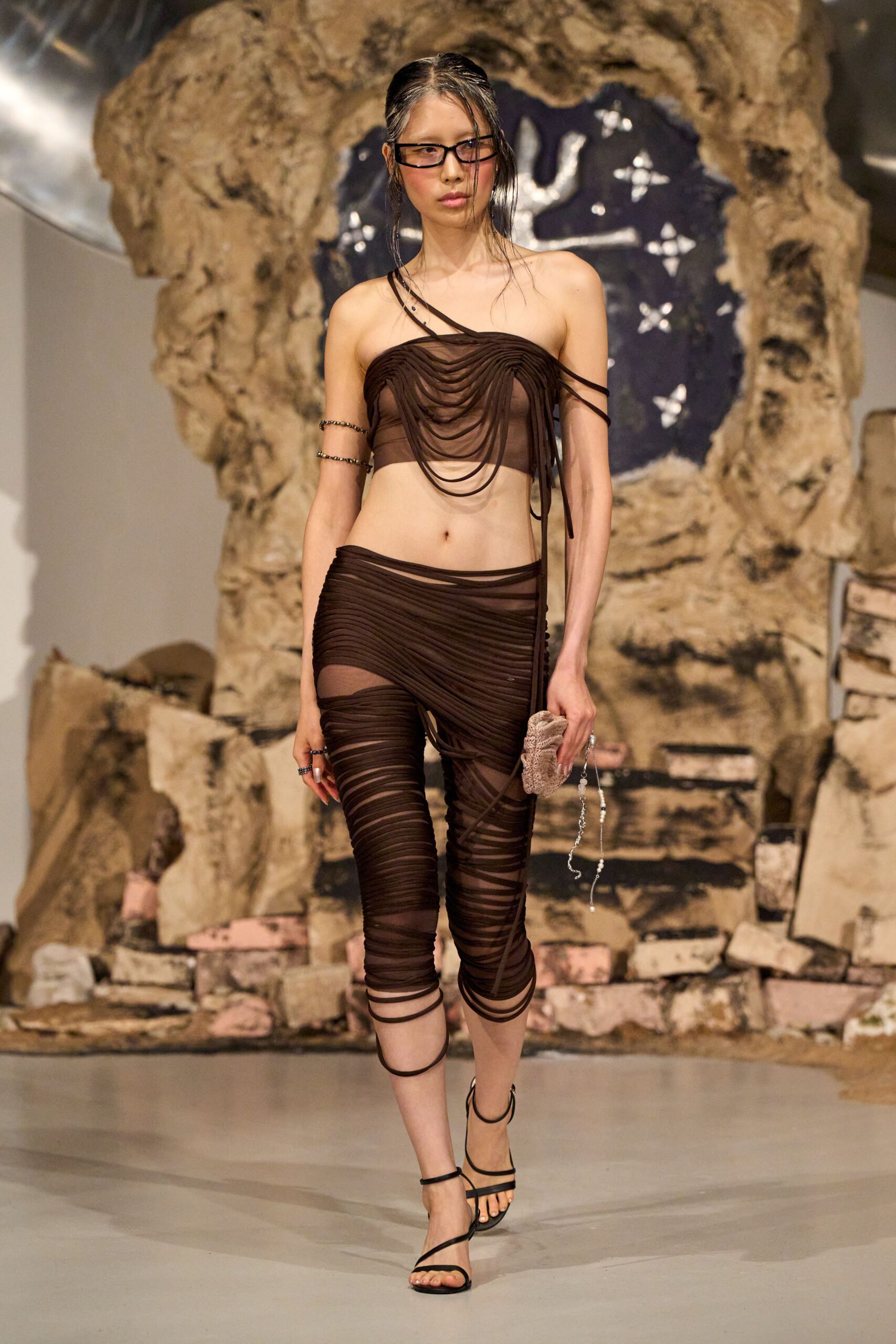 brown mesh top and pants
