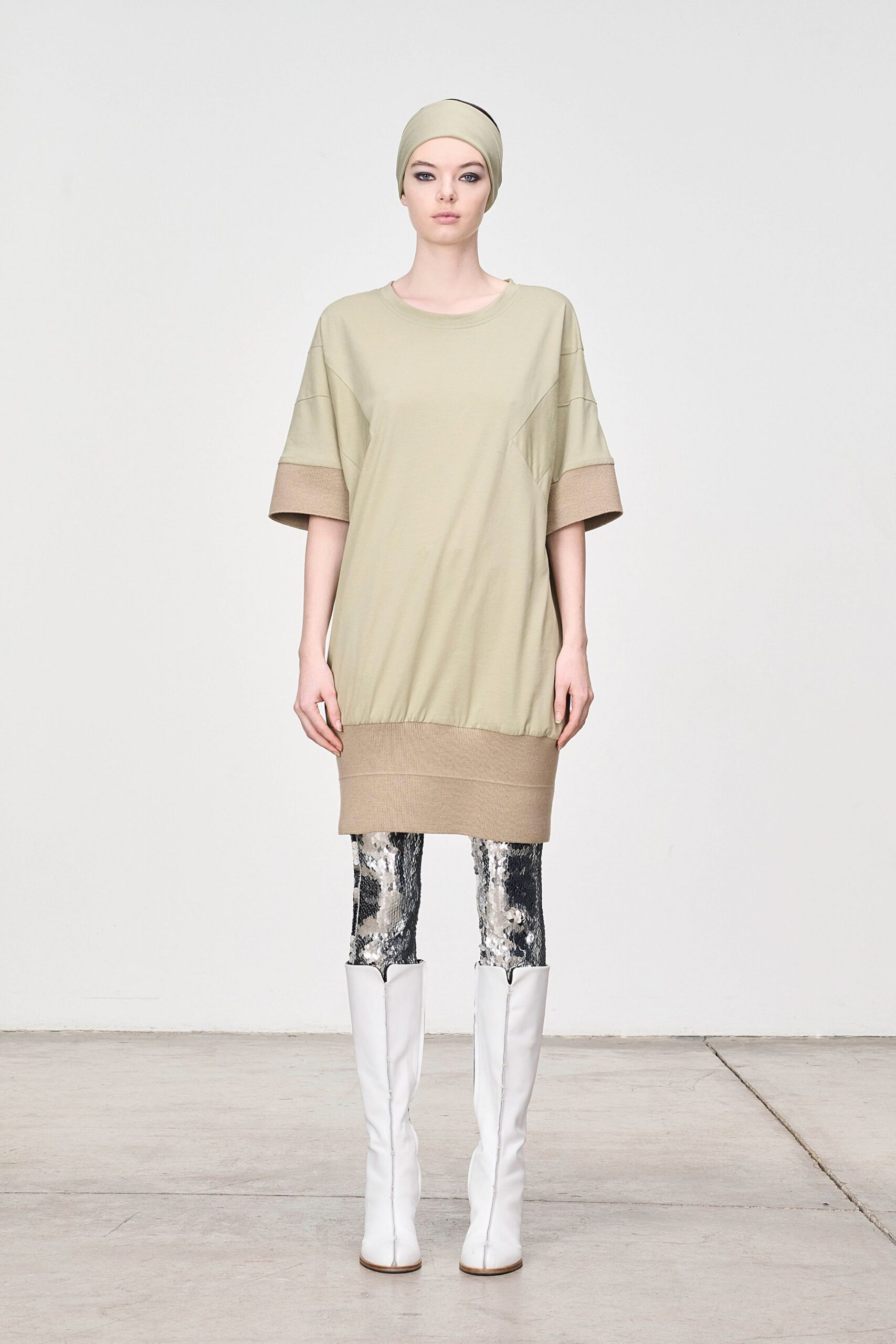 gray metallic fitted straight-leg shiny pants