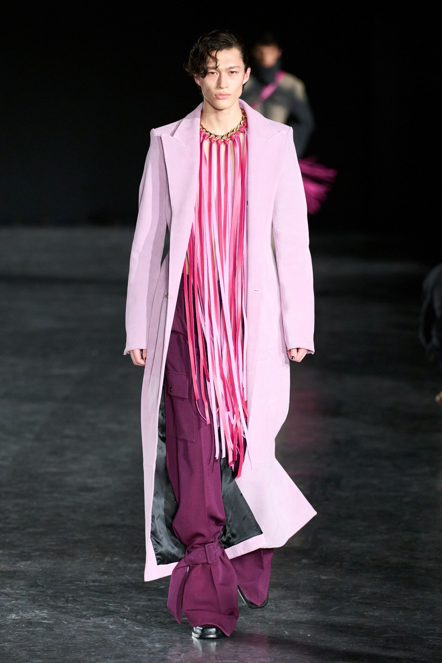 pink coat with purple pants