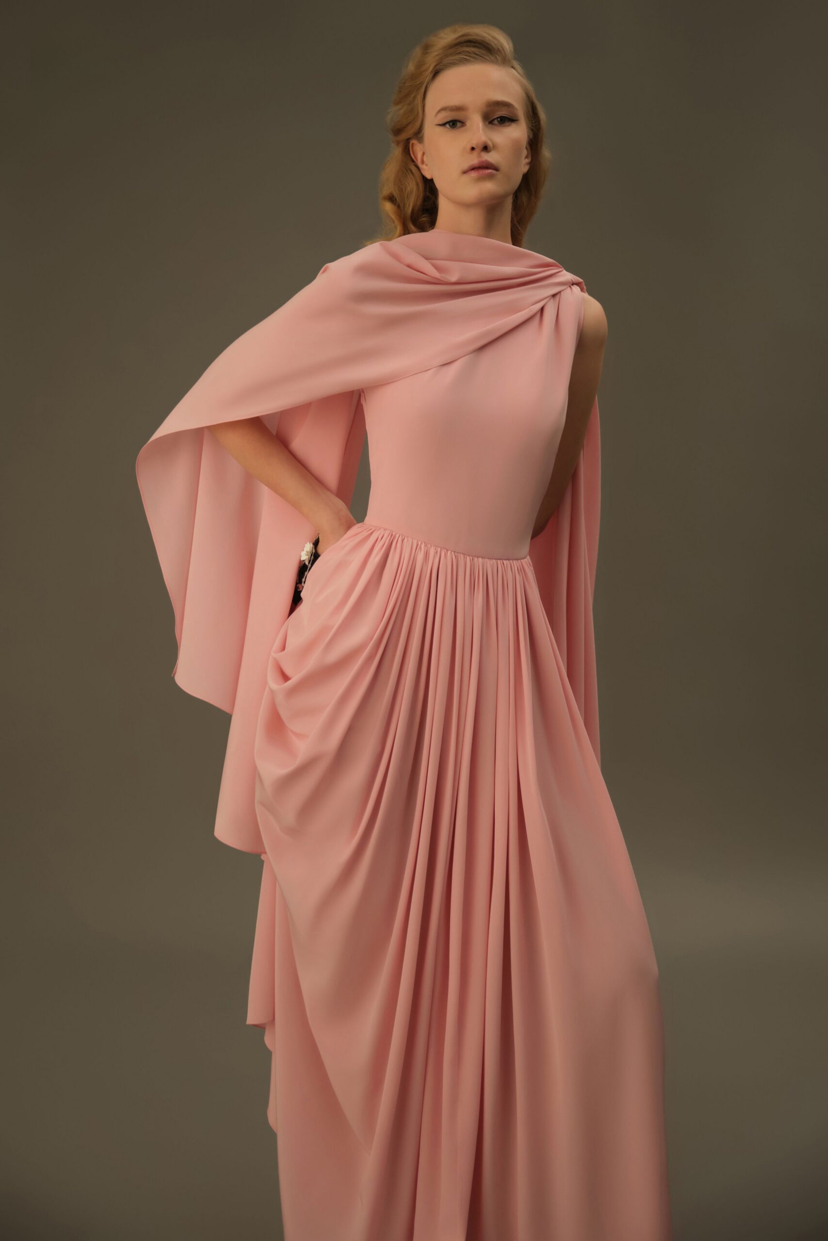 pink silk sleeveless gown