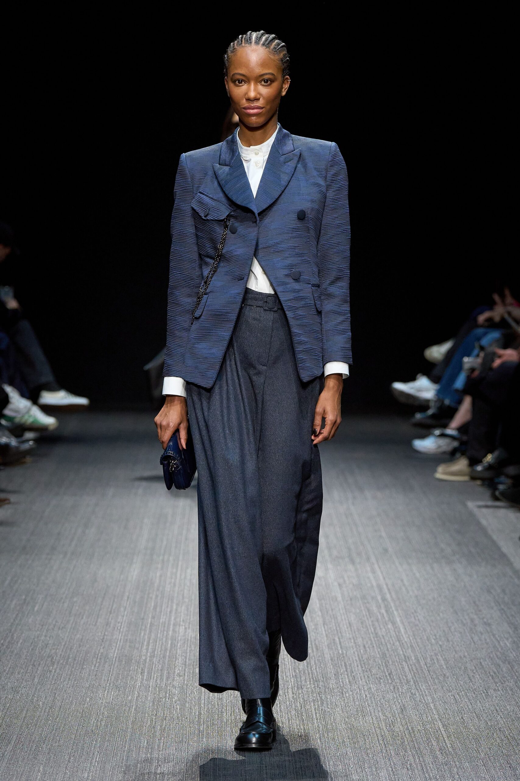 blue blazer gray pants