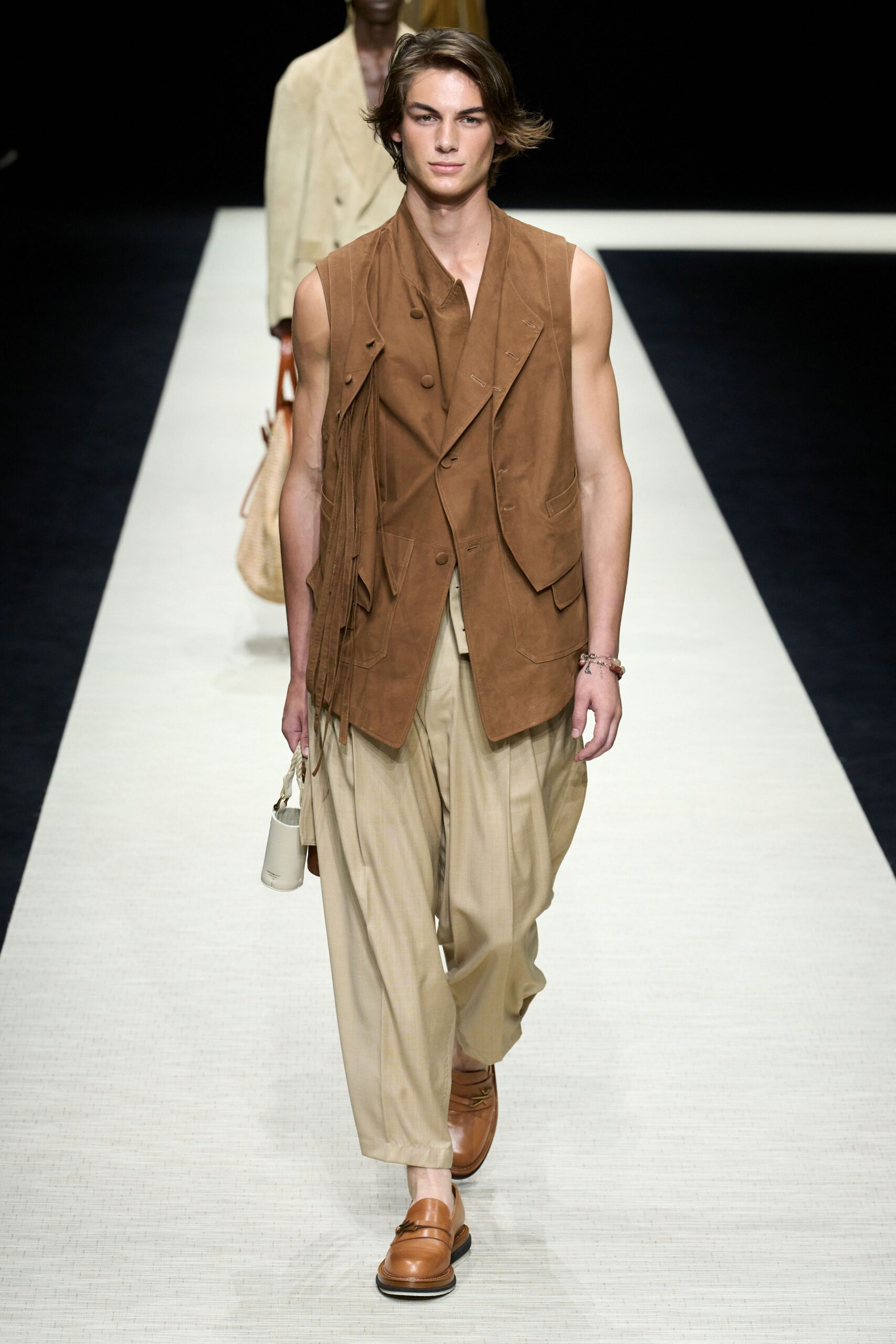 brown suede sleeveless fitted layered vest