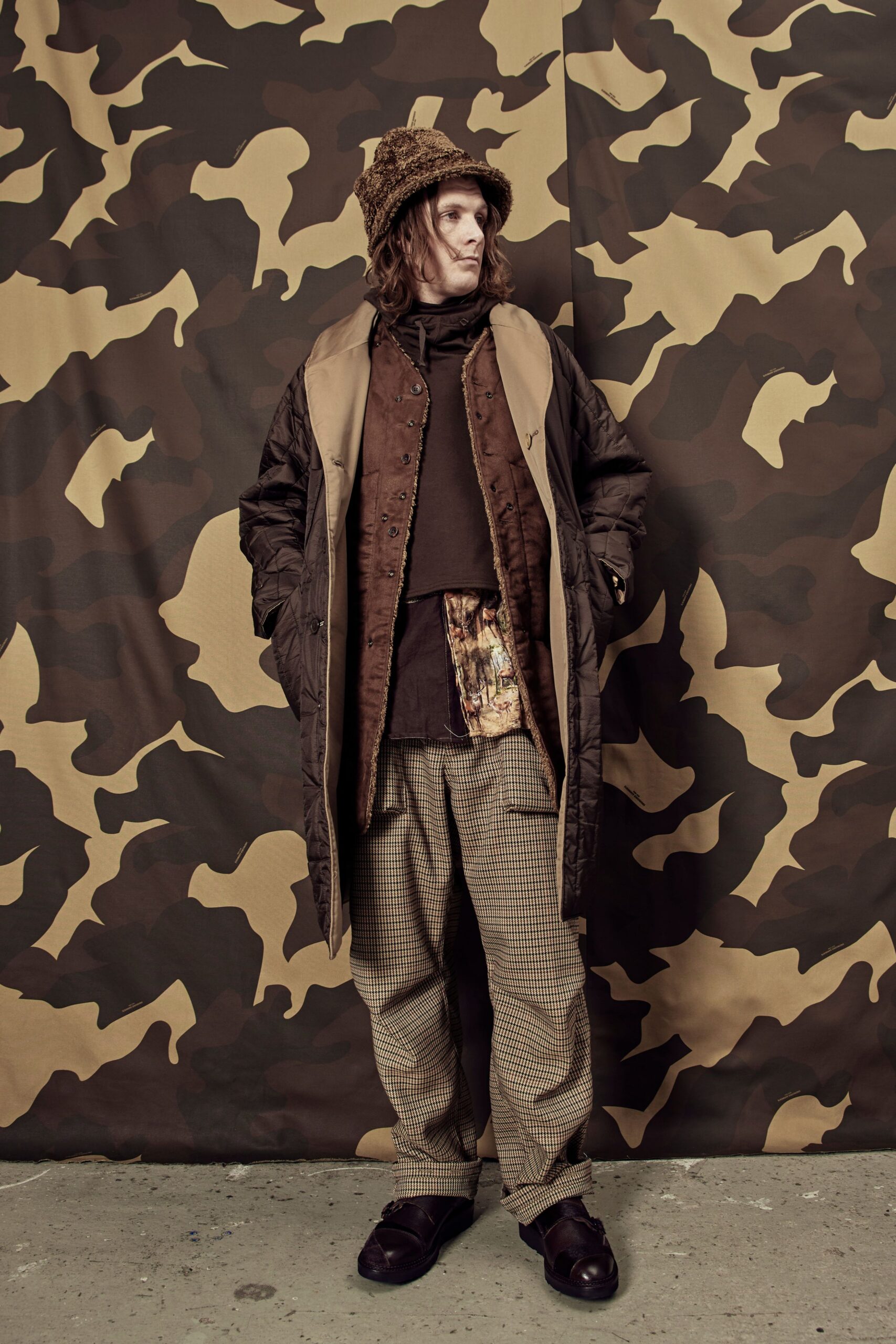 beige cotton relaxed checked pants