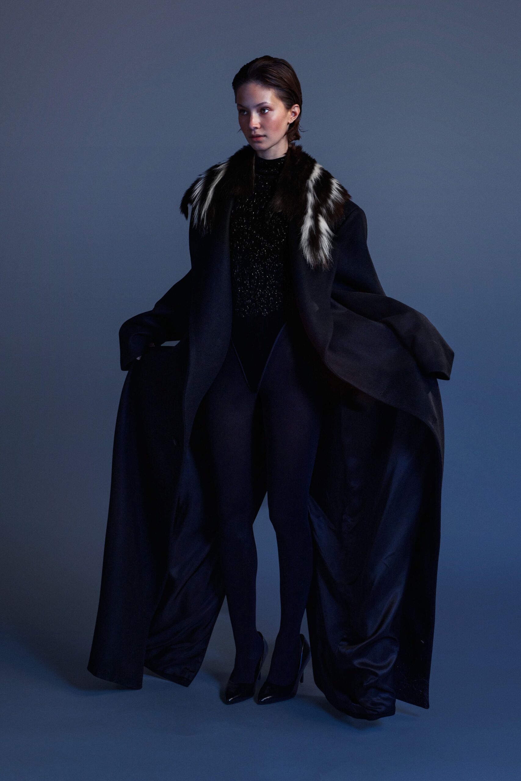black wool coat with fur