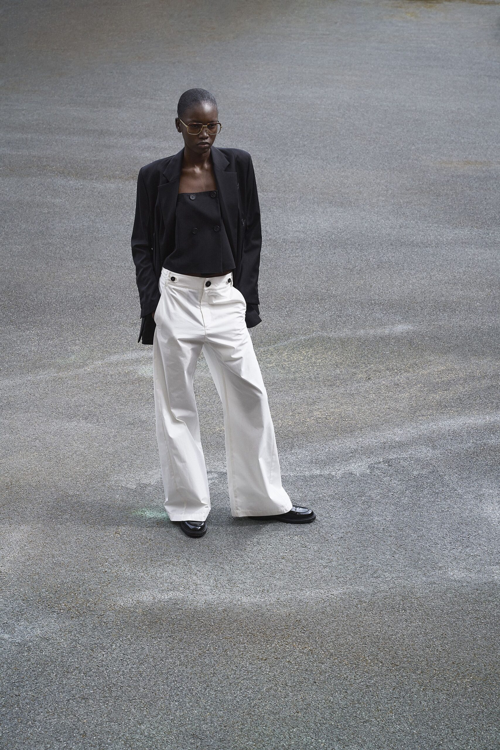 black blazer white pants outfit