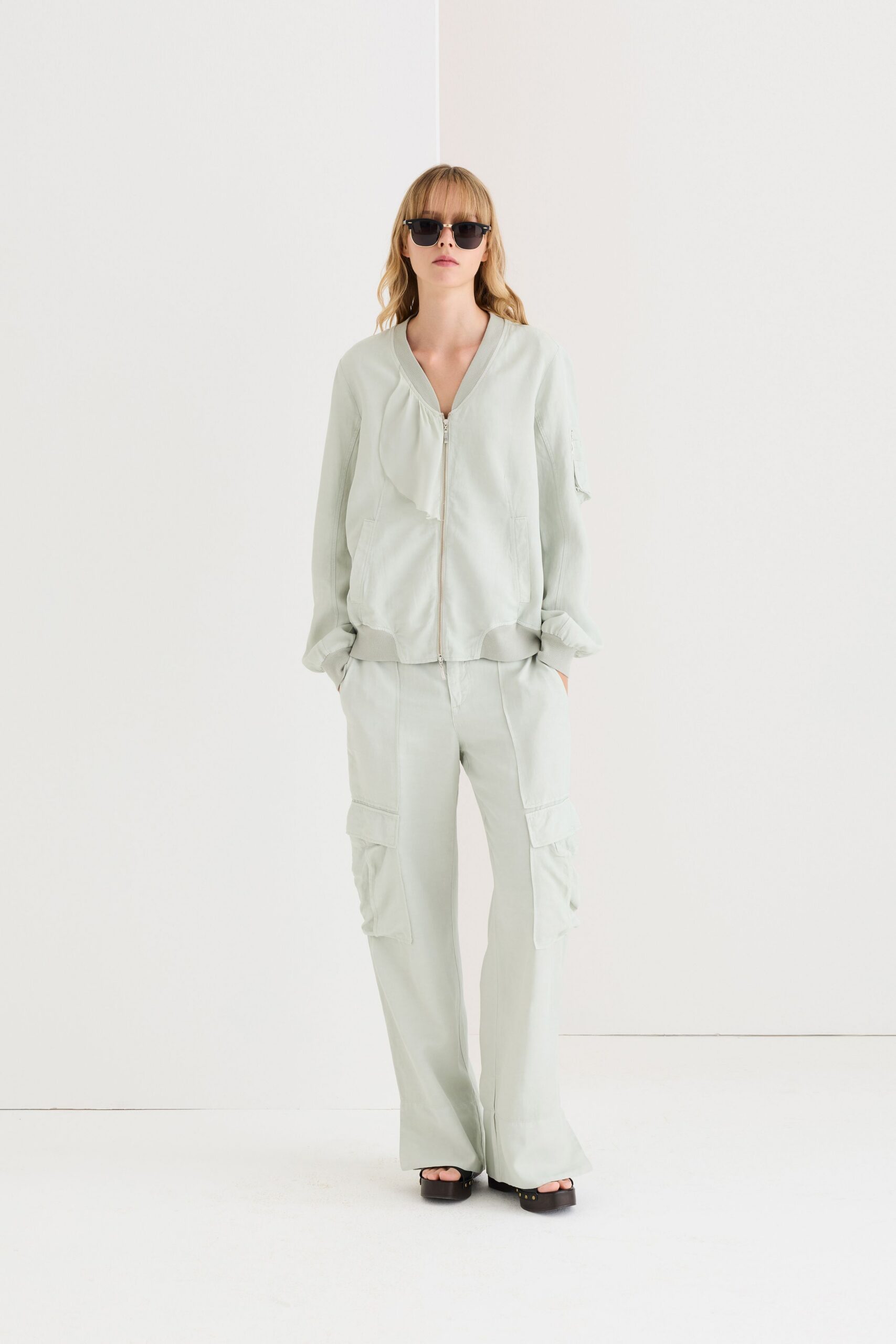 green relaxed jacket and pants