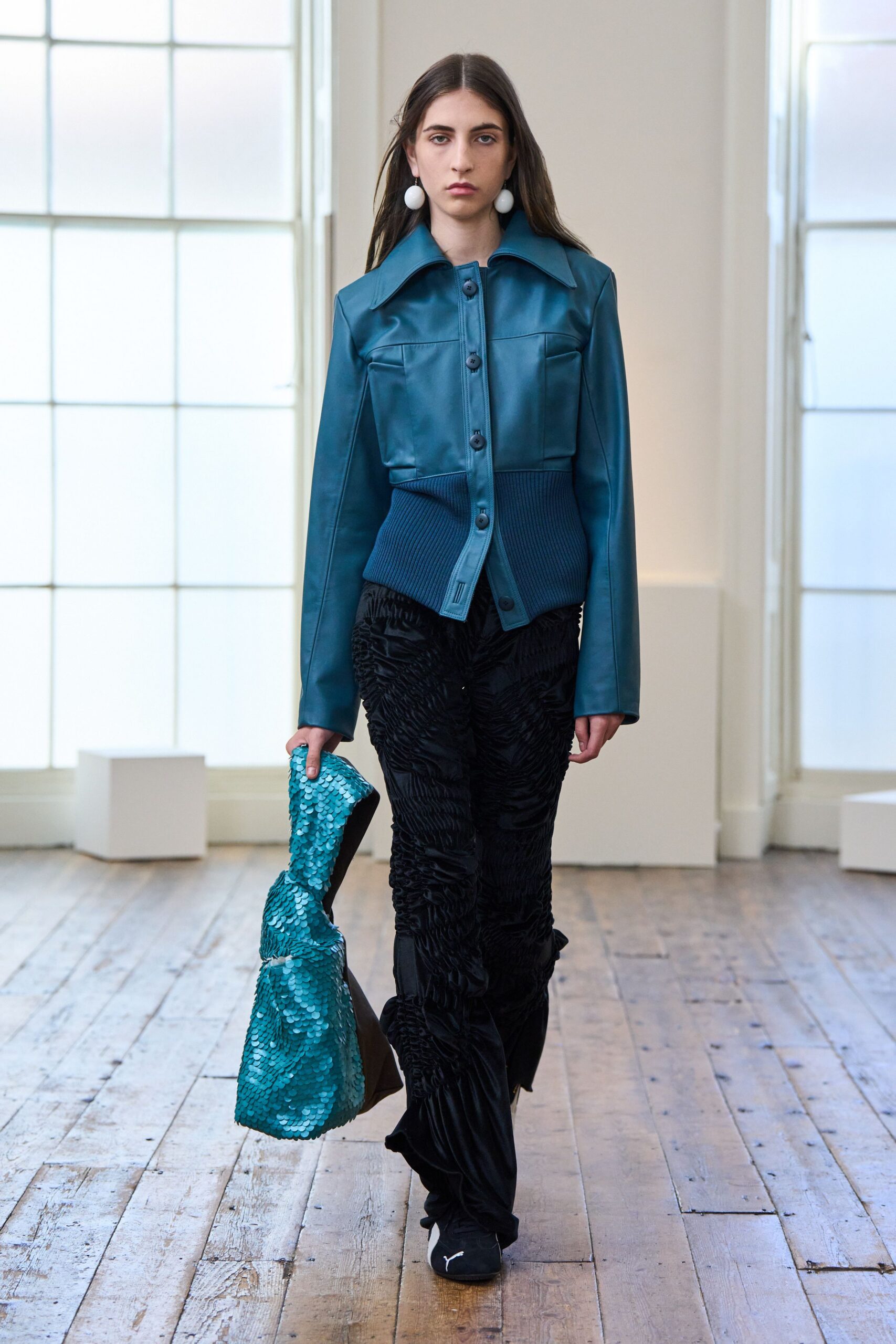 teal sequined bag