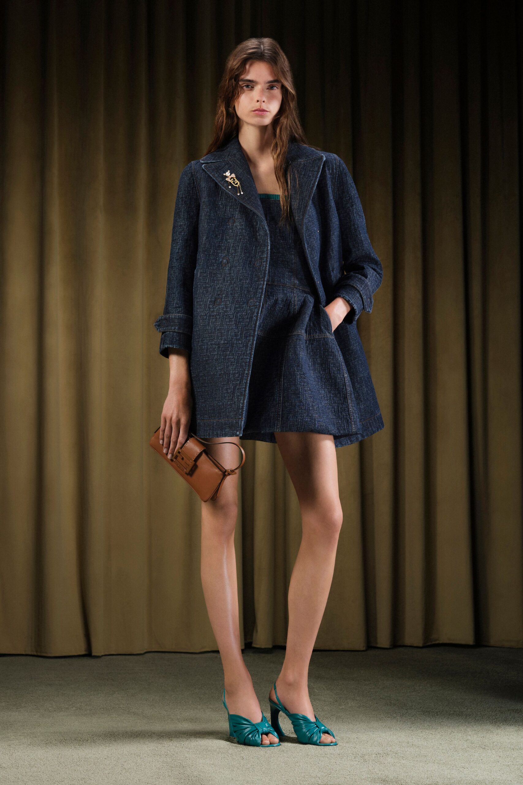 blue denim coat and romper