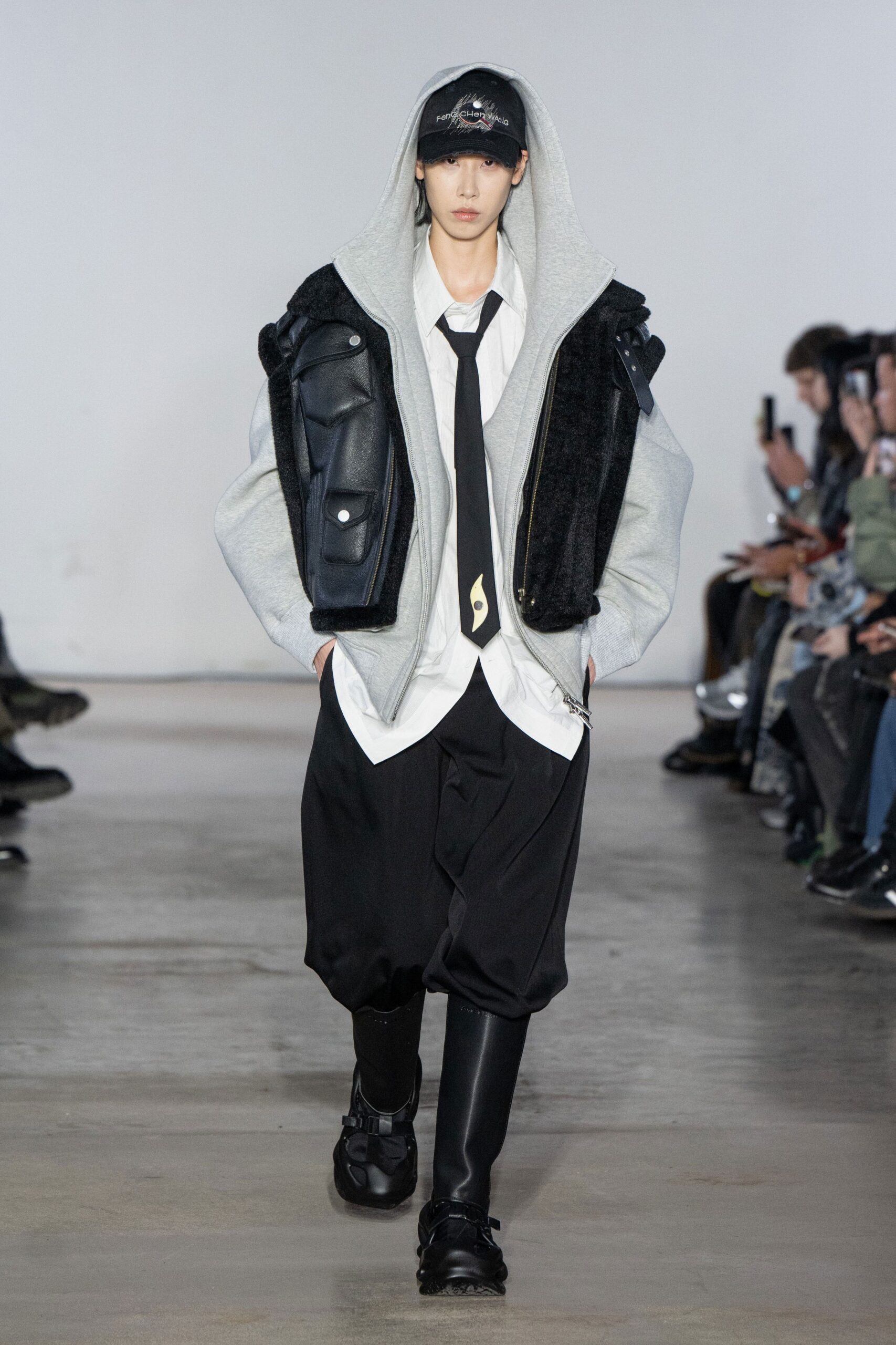 gray hoodie black jacket outfit