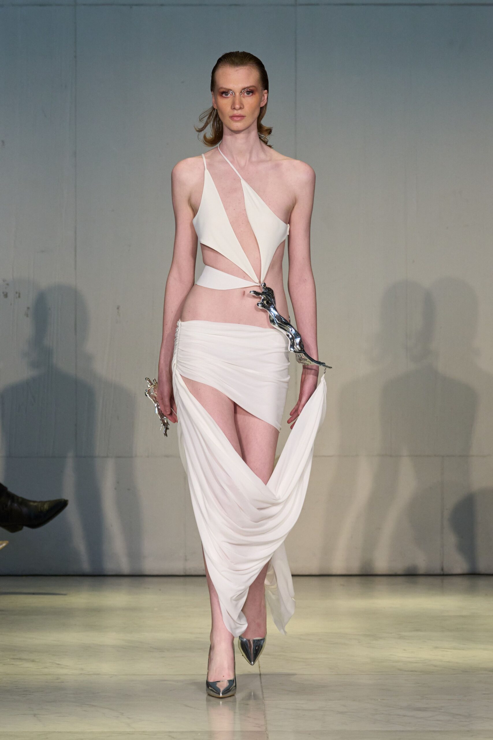 white cutout maxi dress with heels