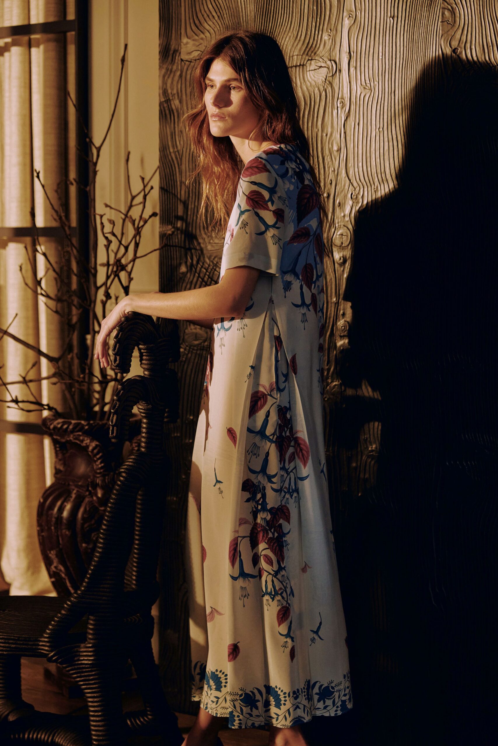 beige floral maxi dress