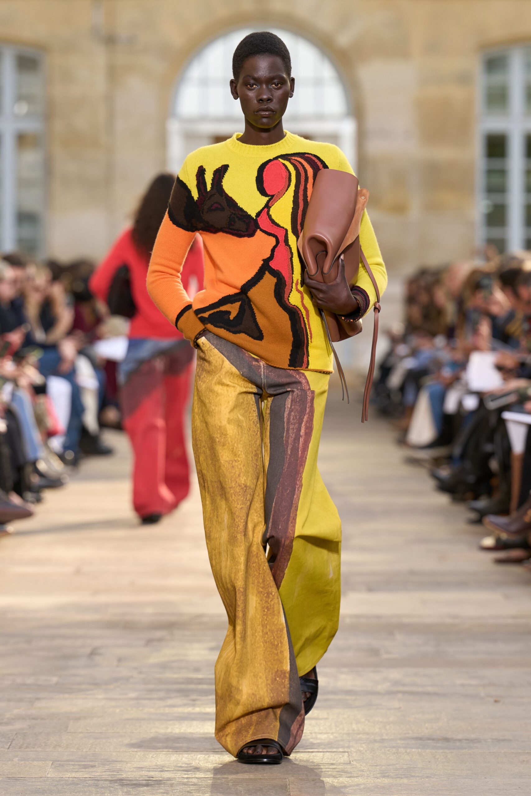 yellow cotton relaxed wide-leg printed pants
