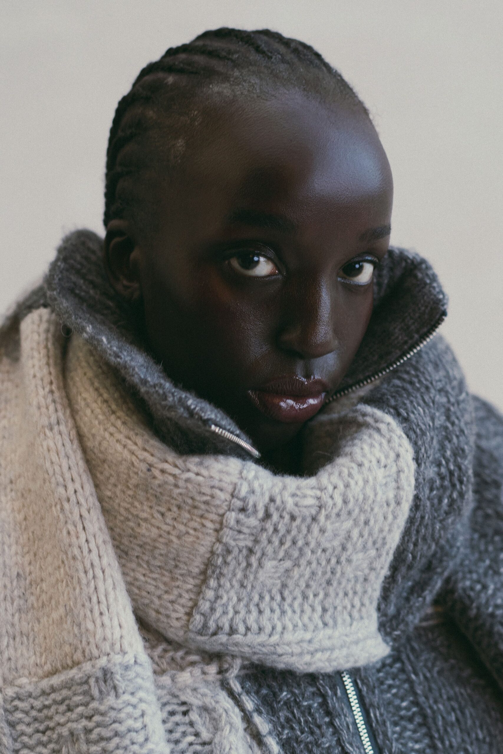 gray and white relaxed coat