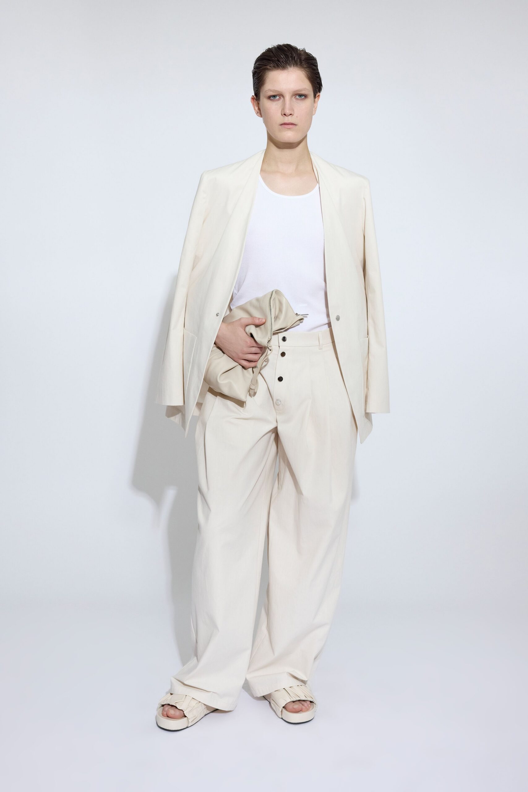 white tailored blazer with relaxed pants