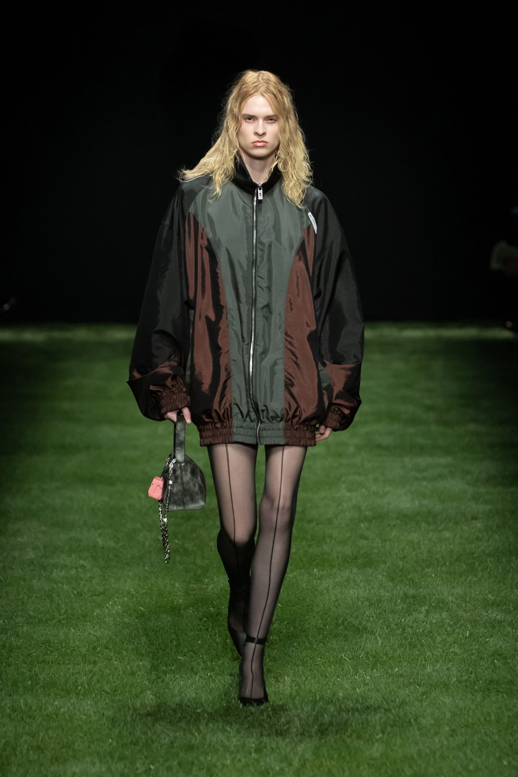 black vinyl long-sleeve collared oversized color-blocked jacket