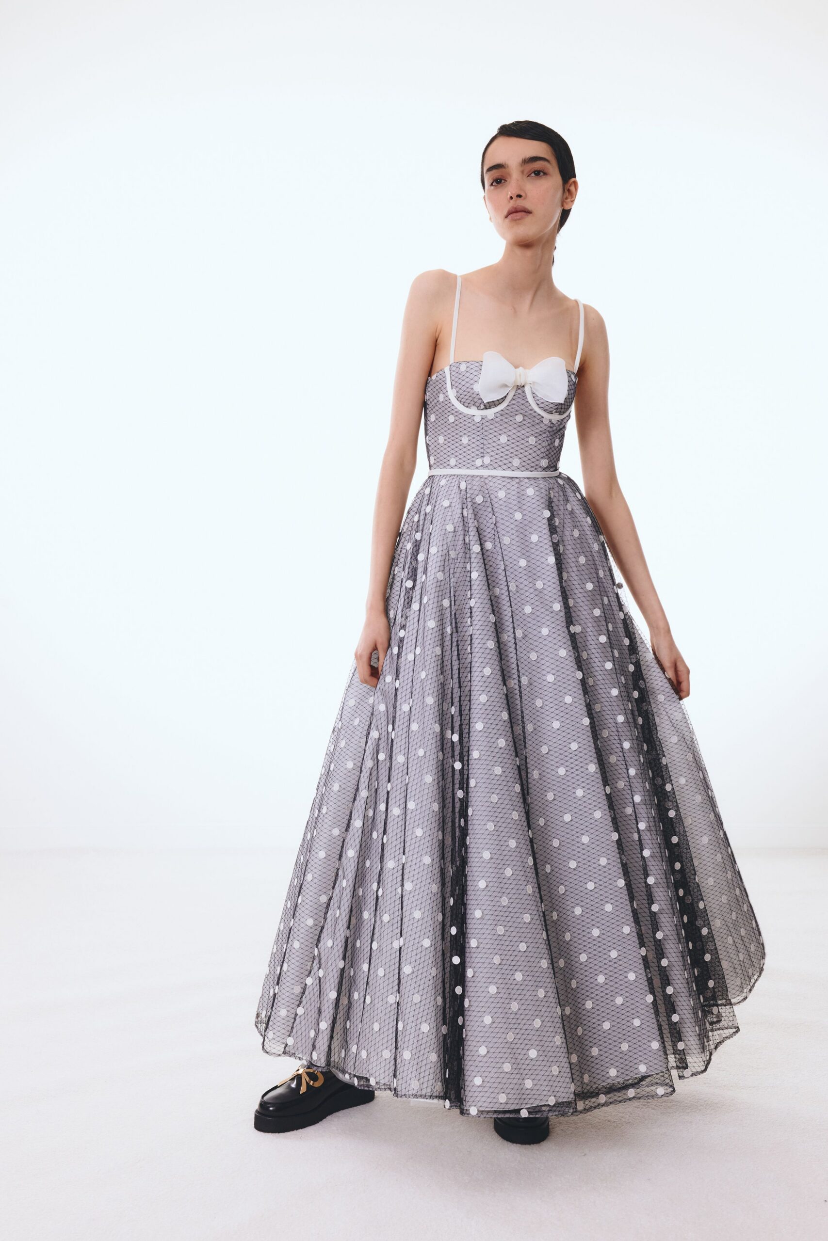 black and white polka-dot maxi dress