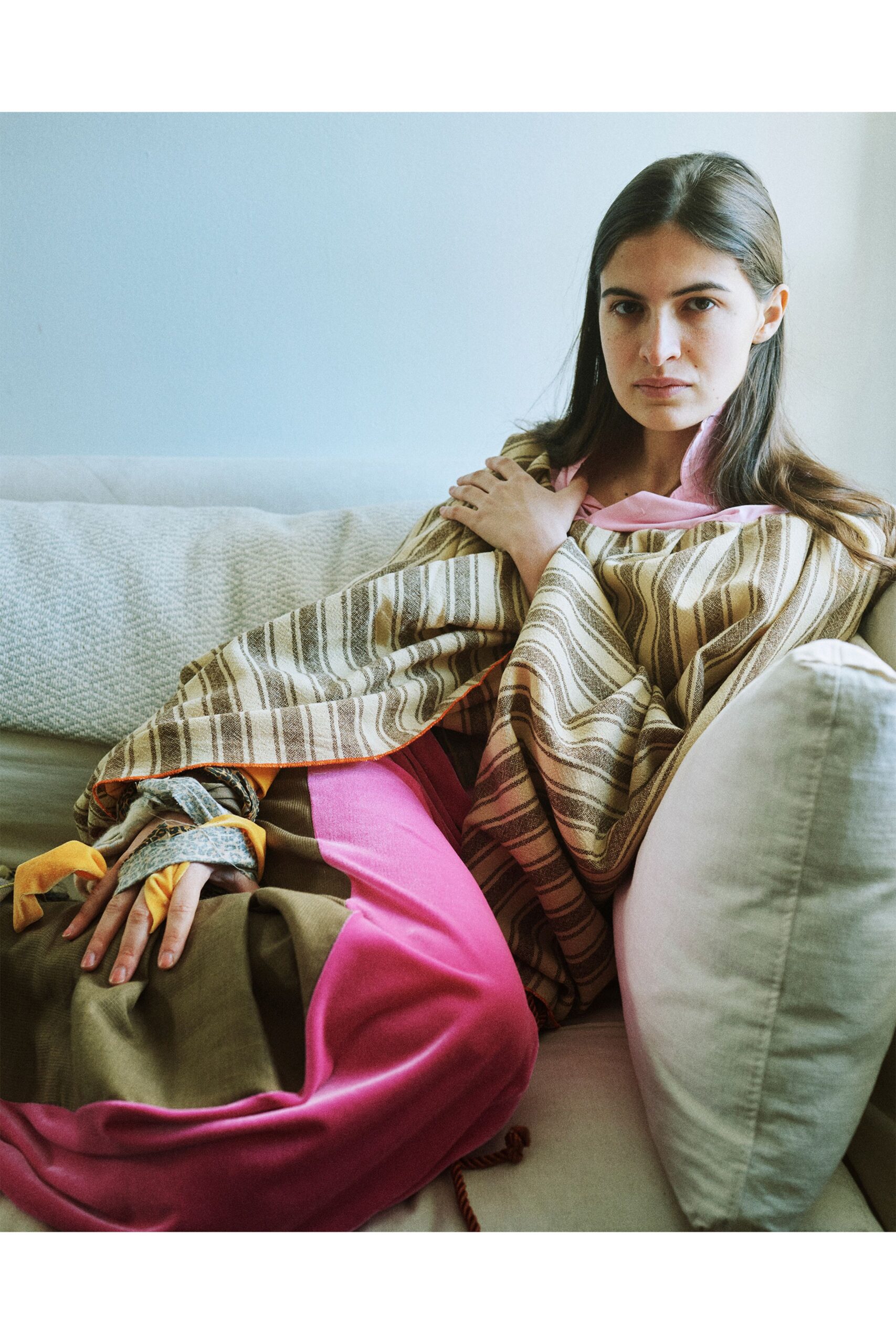 brown cotton relaxed striped cape