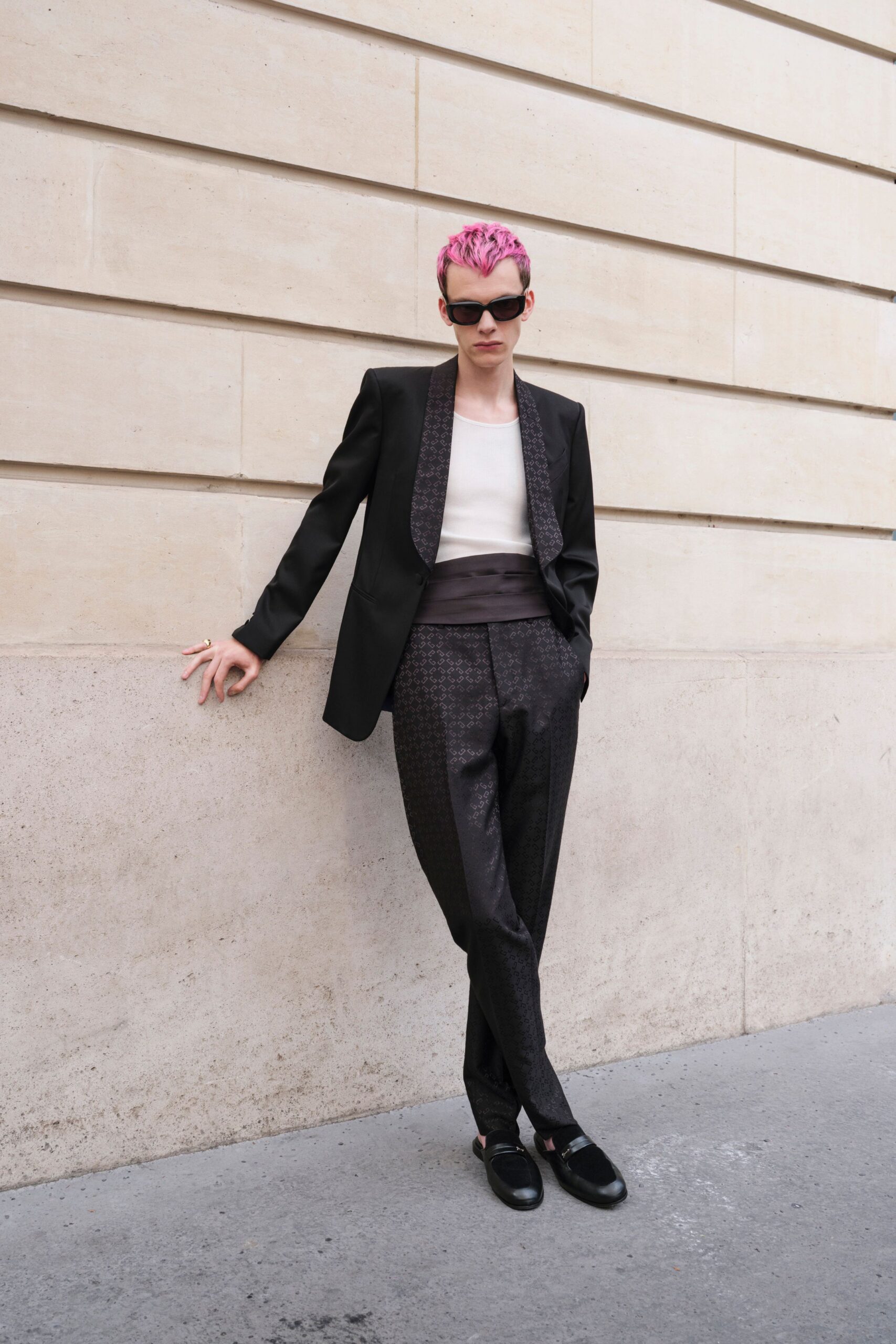 black silk slim straight-leg pants