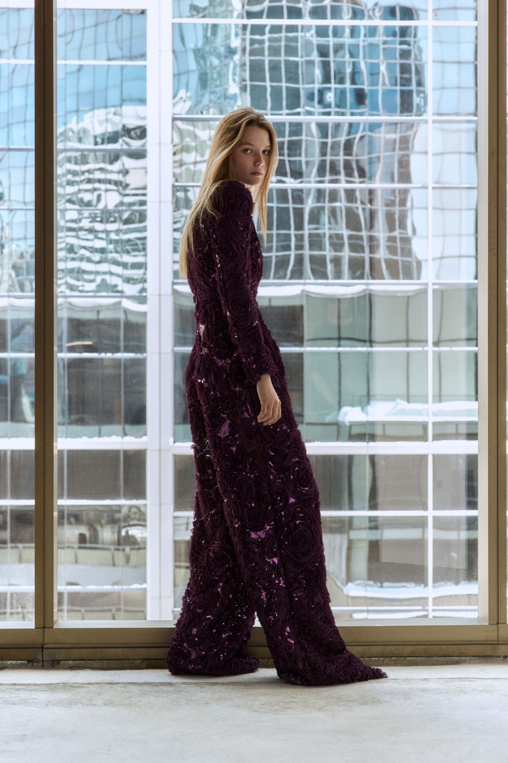 fitted purple velvet gown