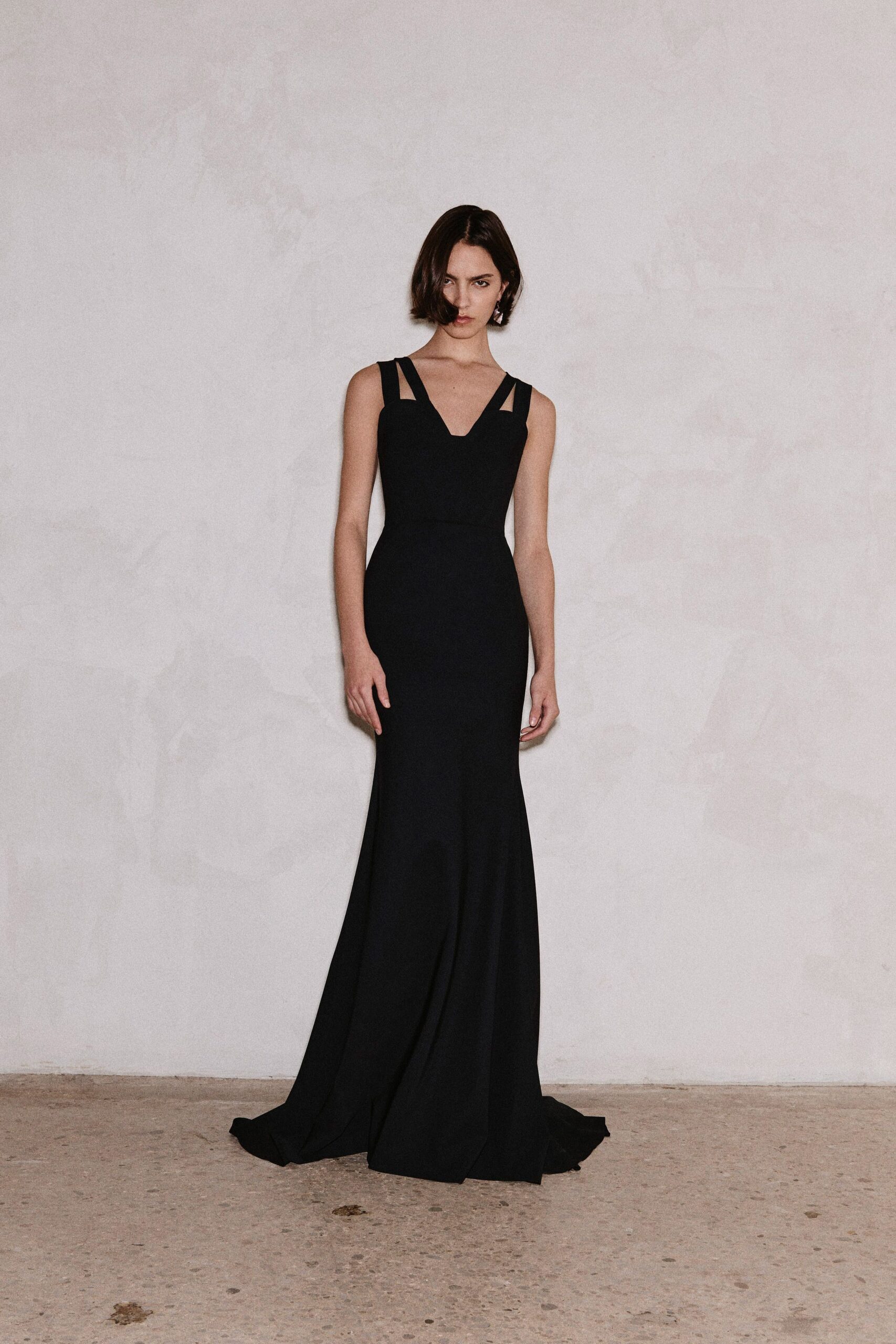 black silk sleeveless gown