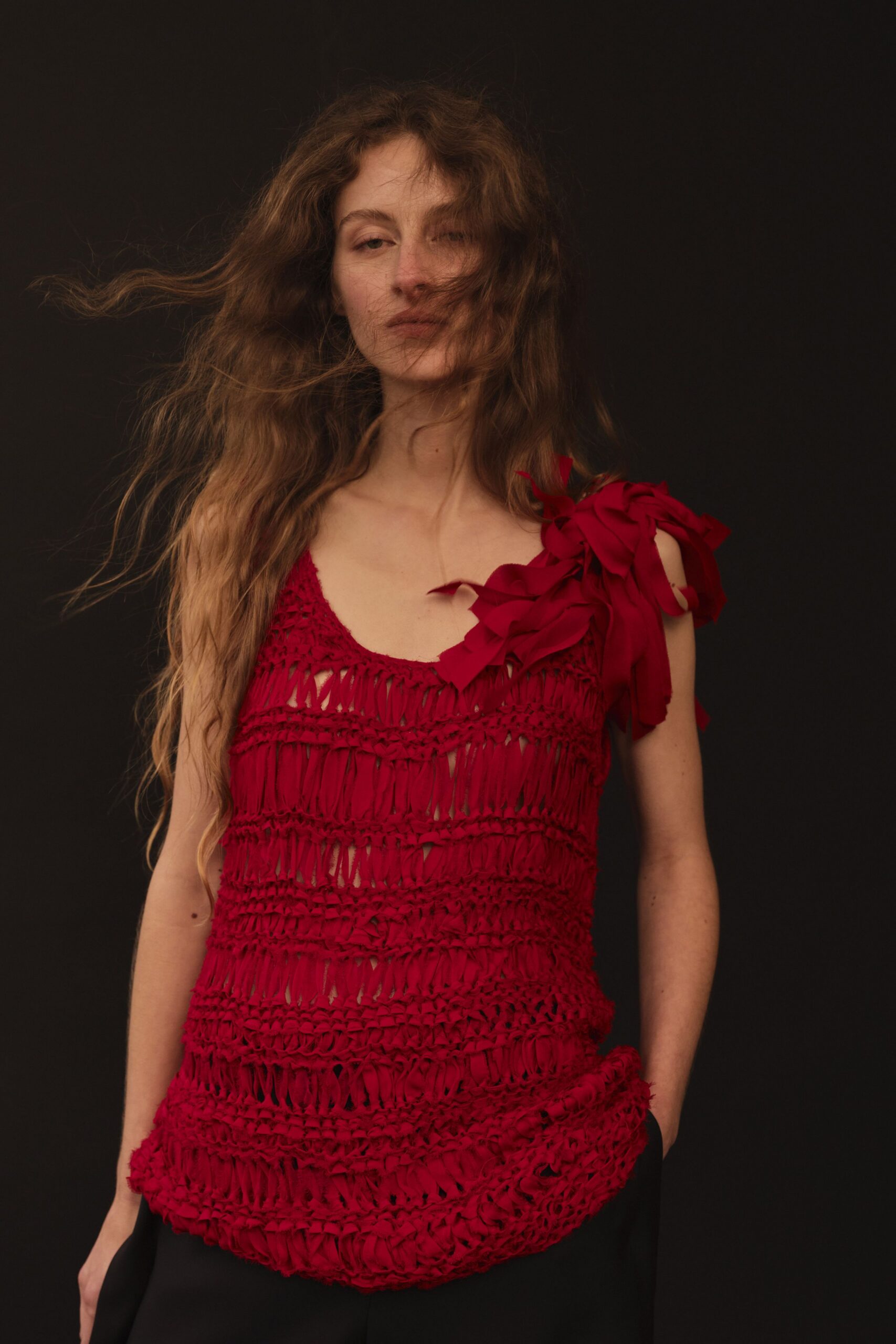 fitted red crochet top