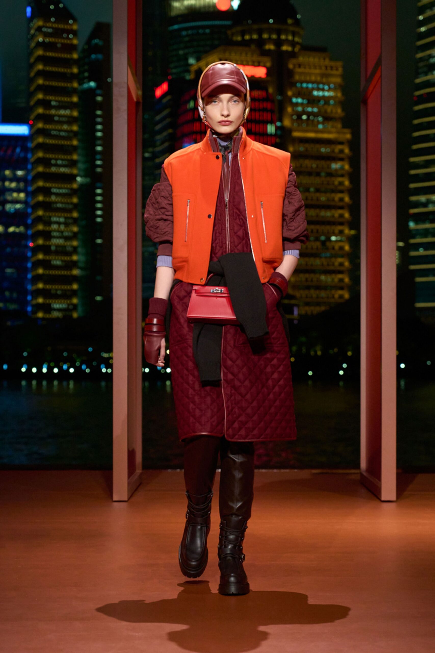 red cotton long-sleeve fitted padded blouse
