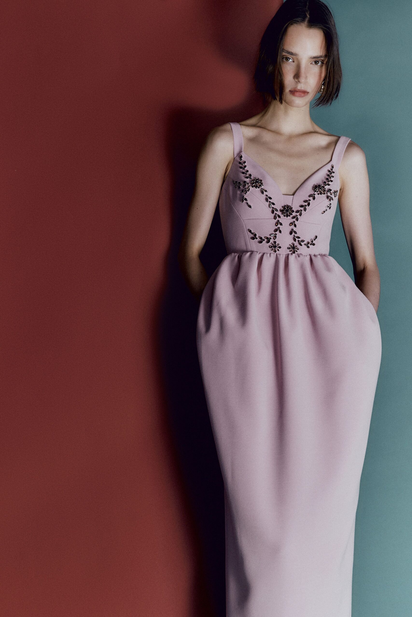 pink silk sleeveless gown