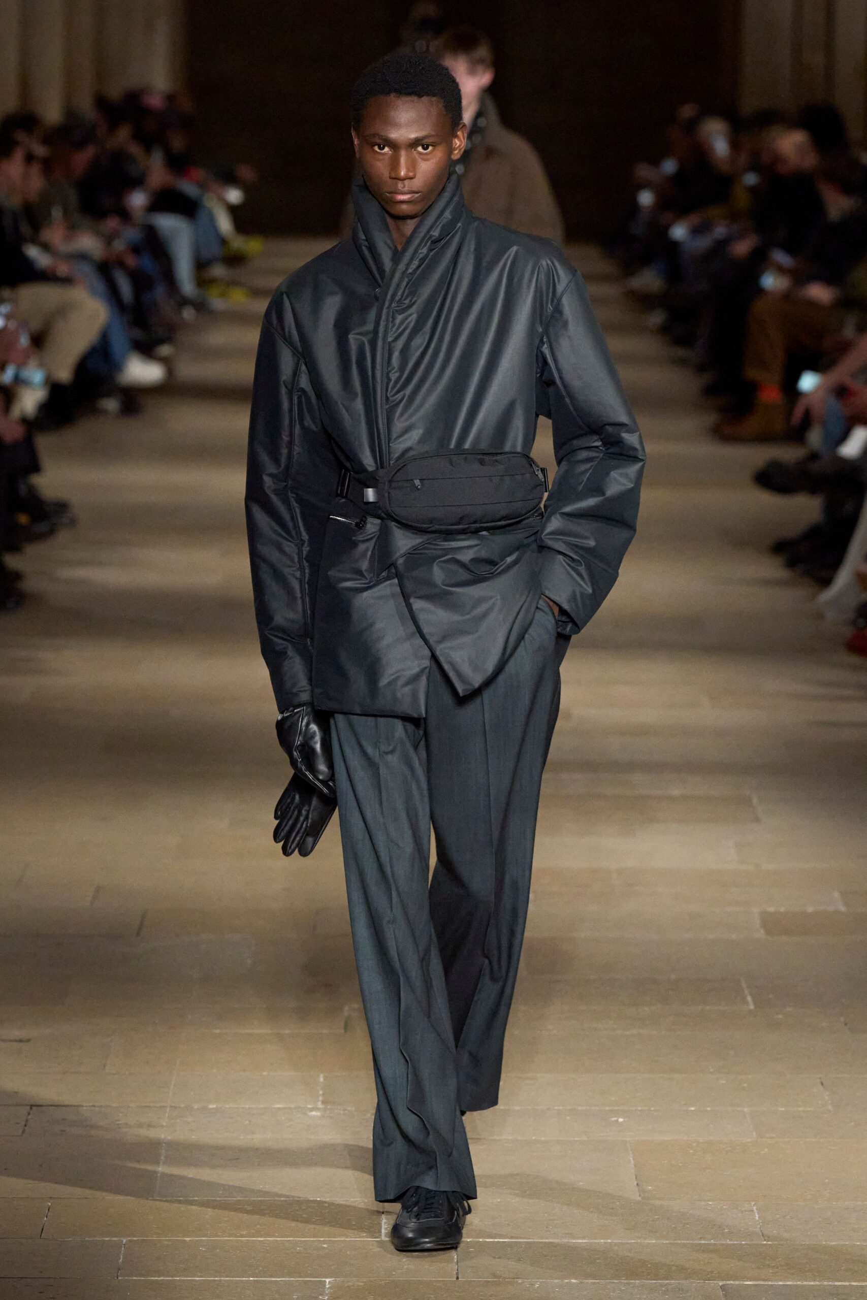 black vinyl long-sleeve collared structured zippered jacket