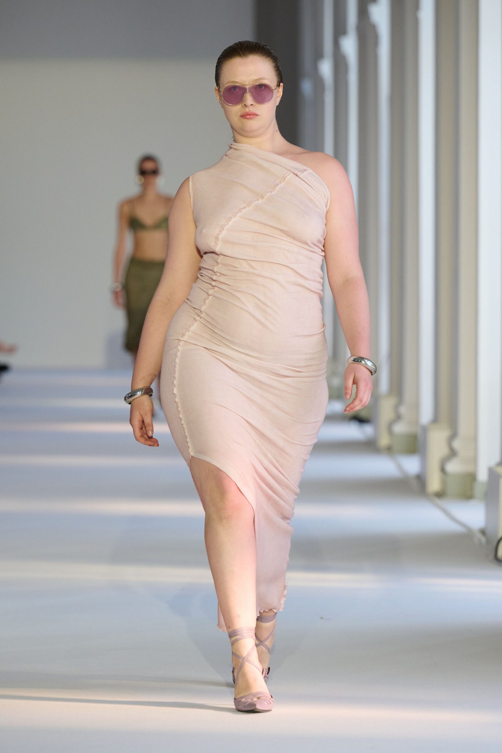 pink fitted asymmetric dress