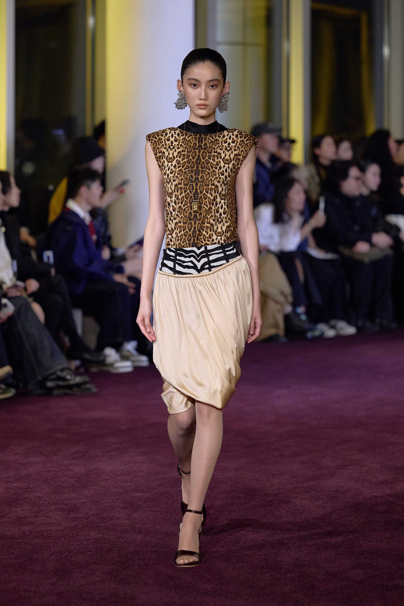animal-print top with draped skirt