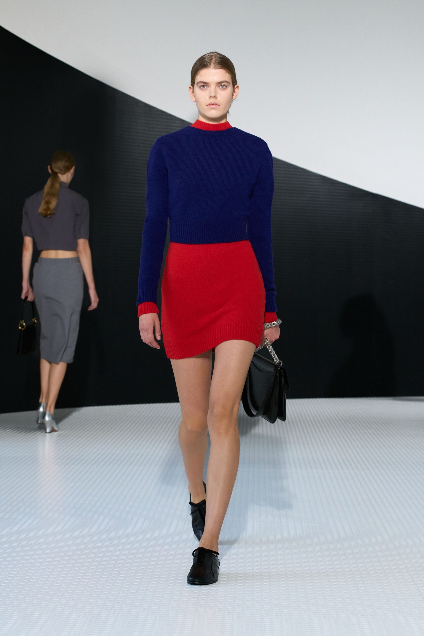 blue wool long-sleeve high-neck fitted top