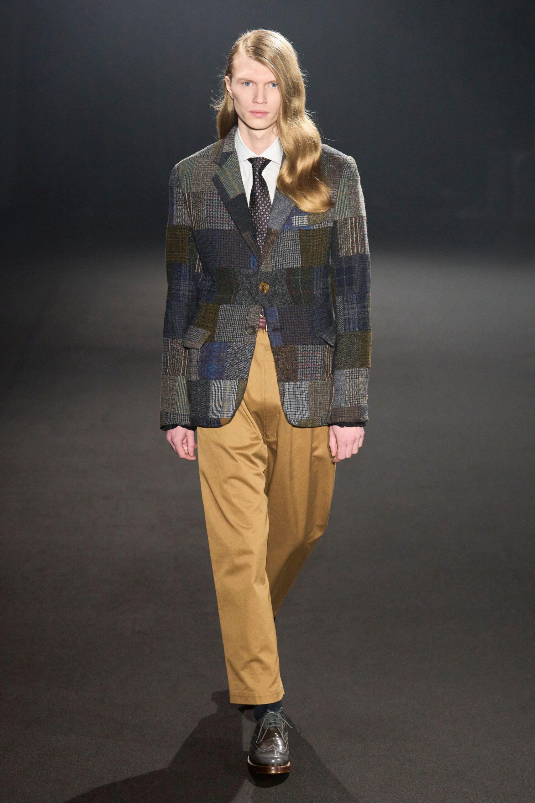 multi wool long-sleeve collared tailored checked blazer