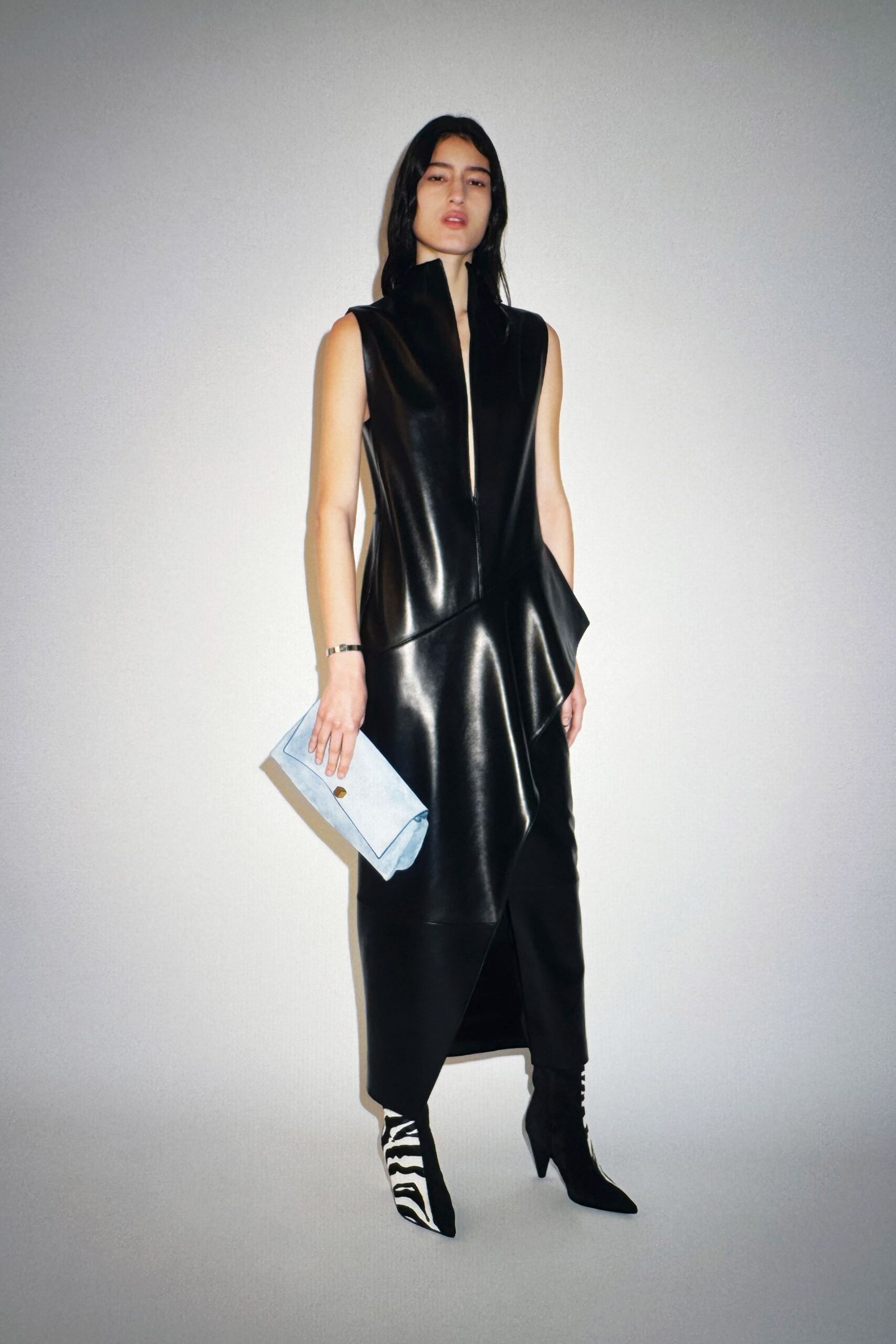 black leather sleeveless dress