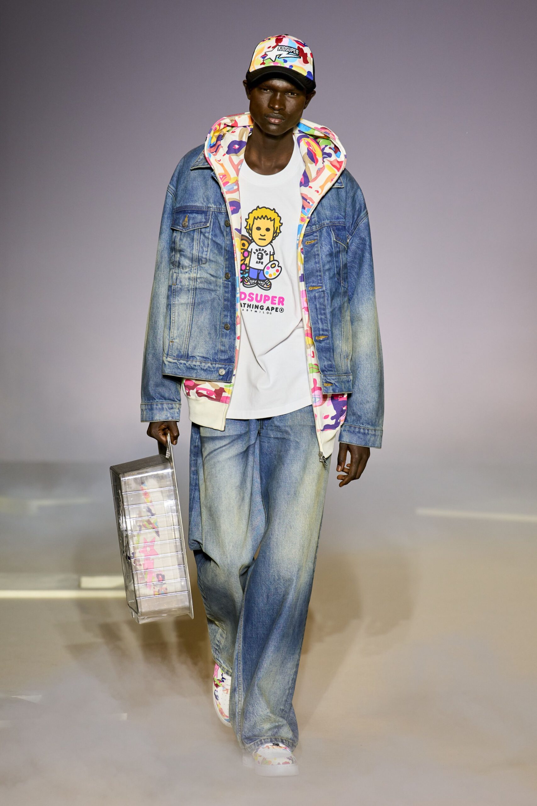 denim jacket with hoodie and t-shirt
