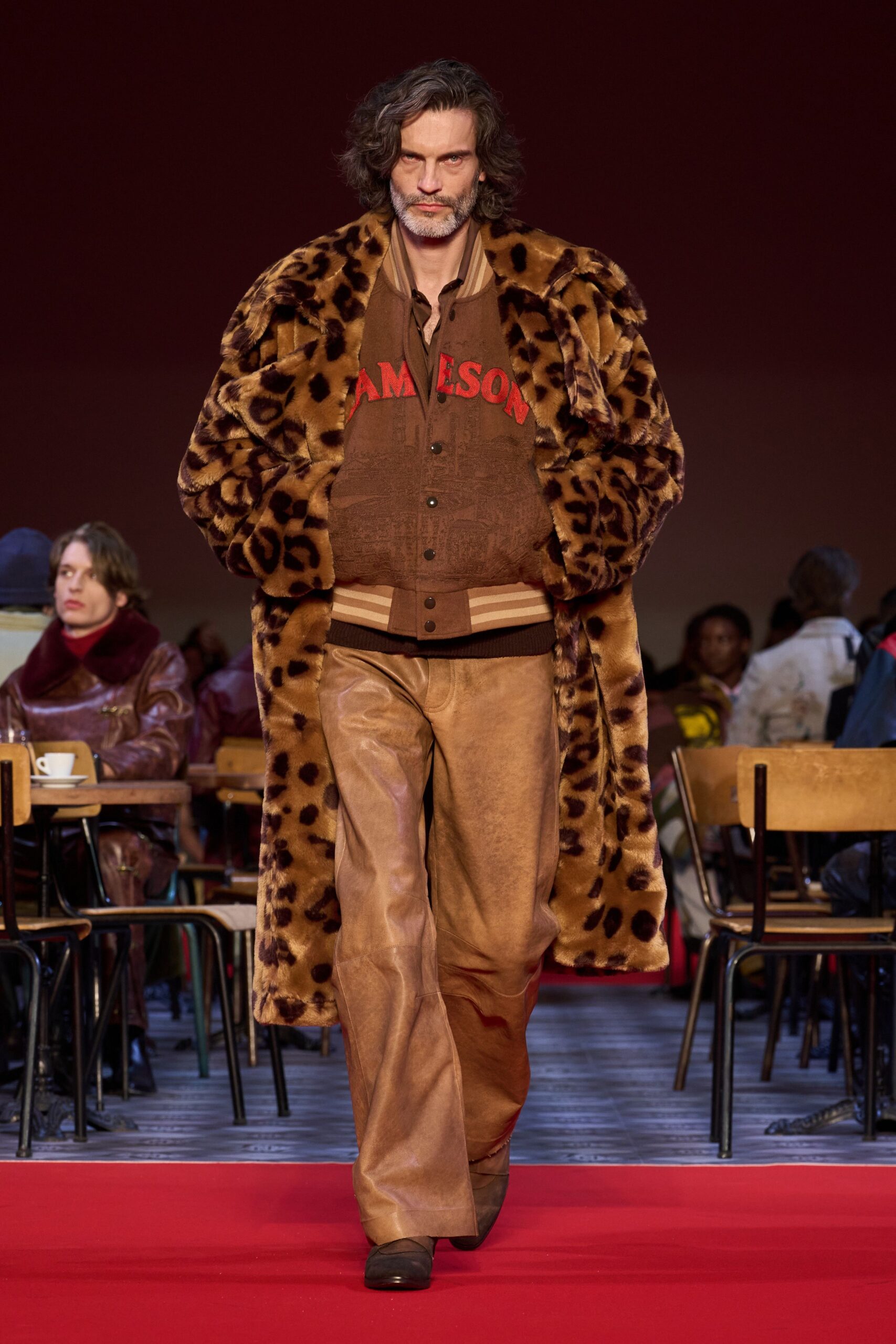 brown fur relaxed animal-print coat