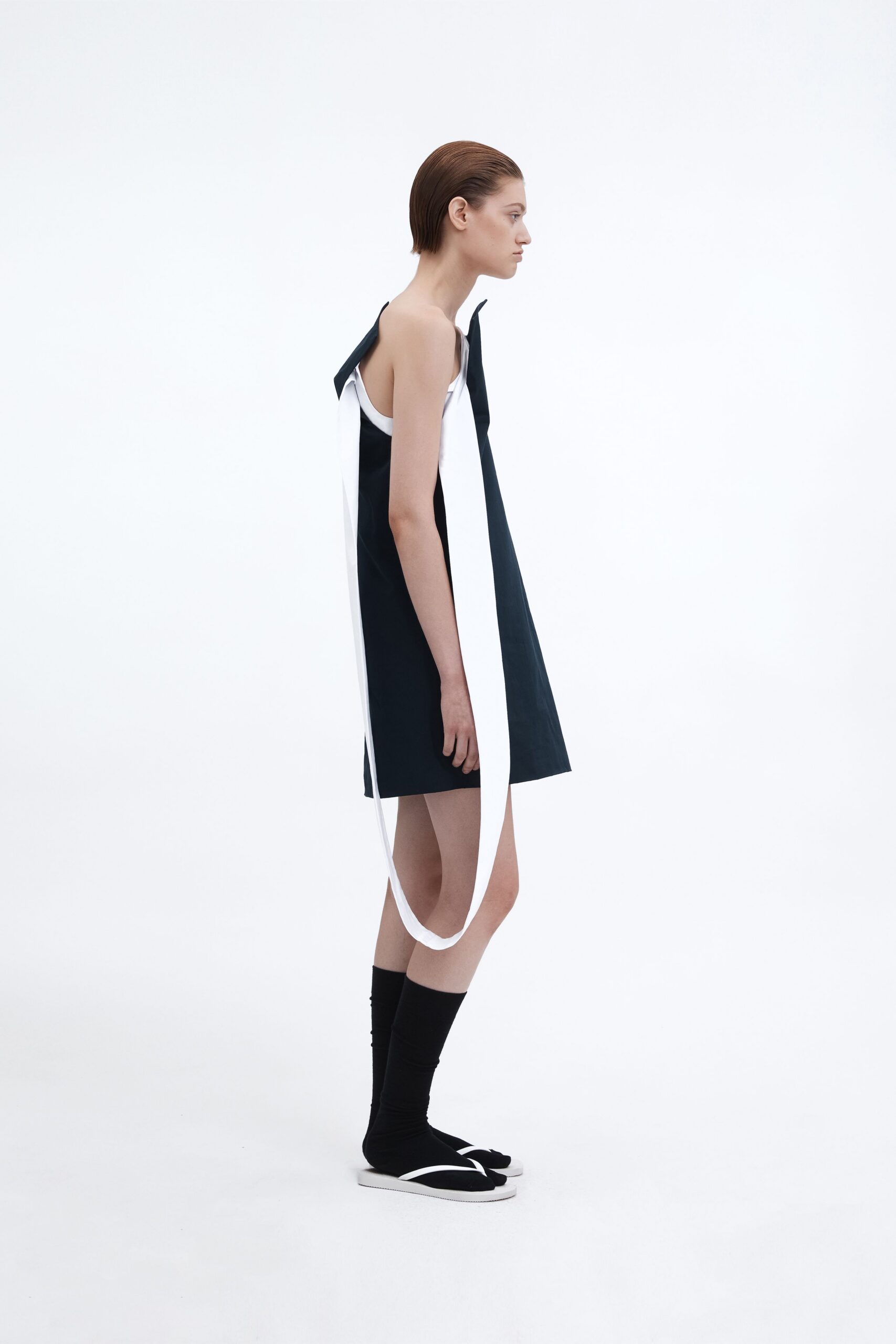 black and white relaxed mini dress
