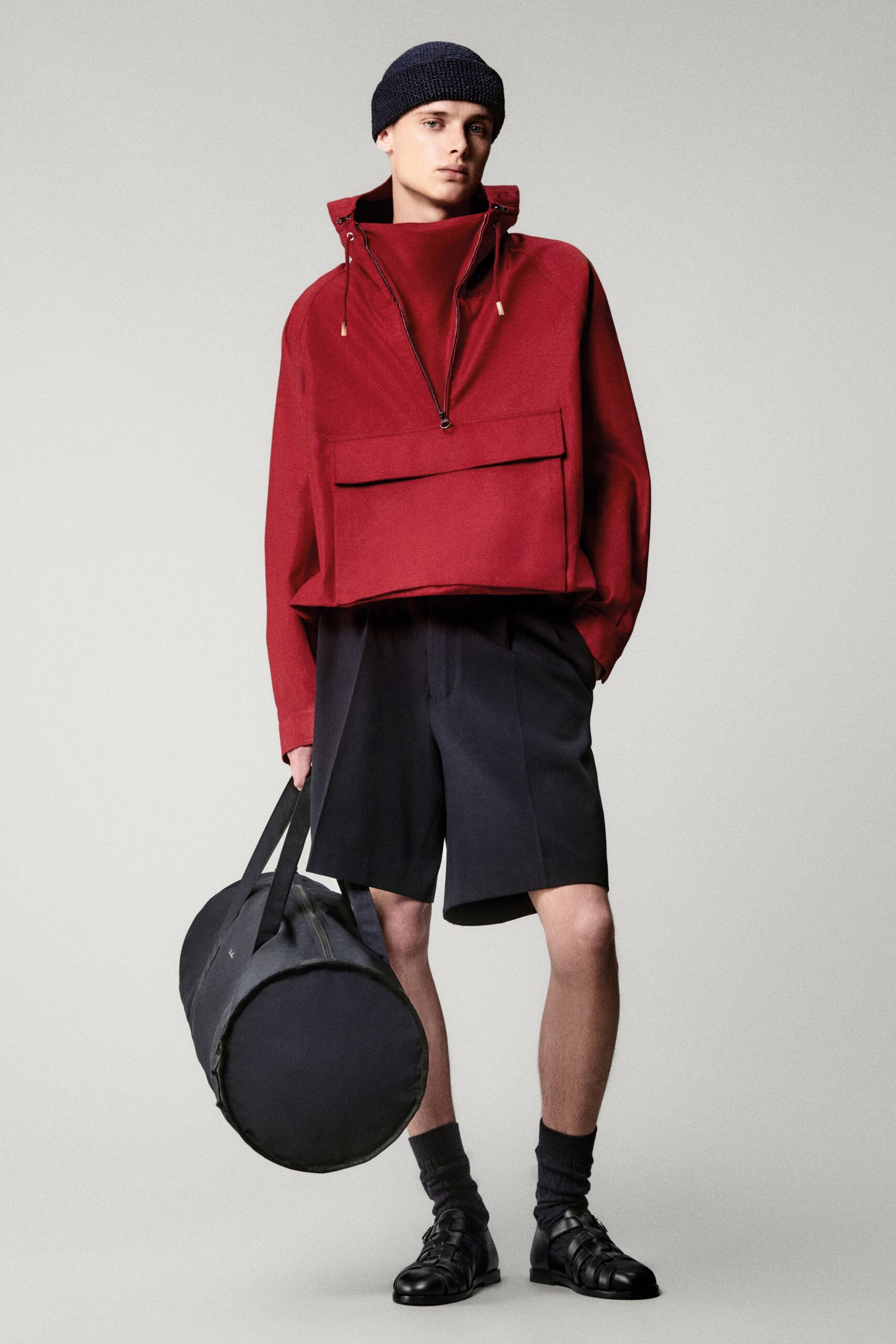 red hoodie black shorts outfit