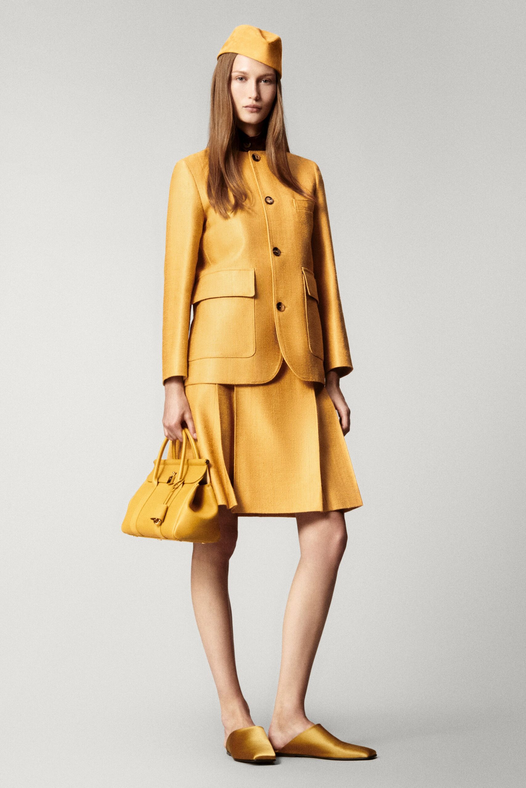 yellow silk long-sleeve collared tailored buttoned blazer