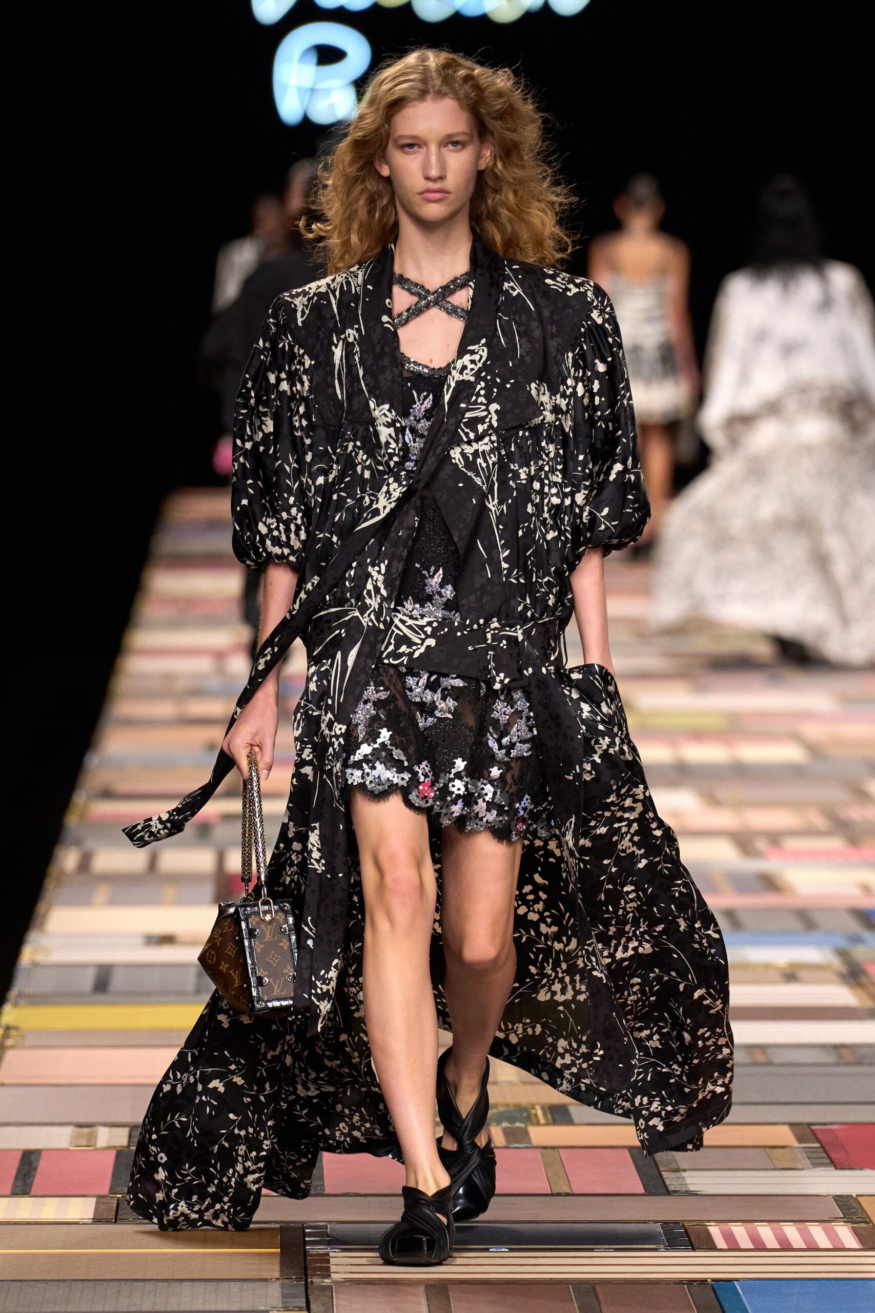 black floral mini dress with coat